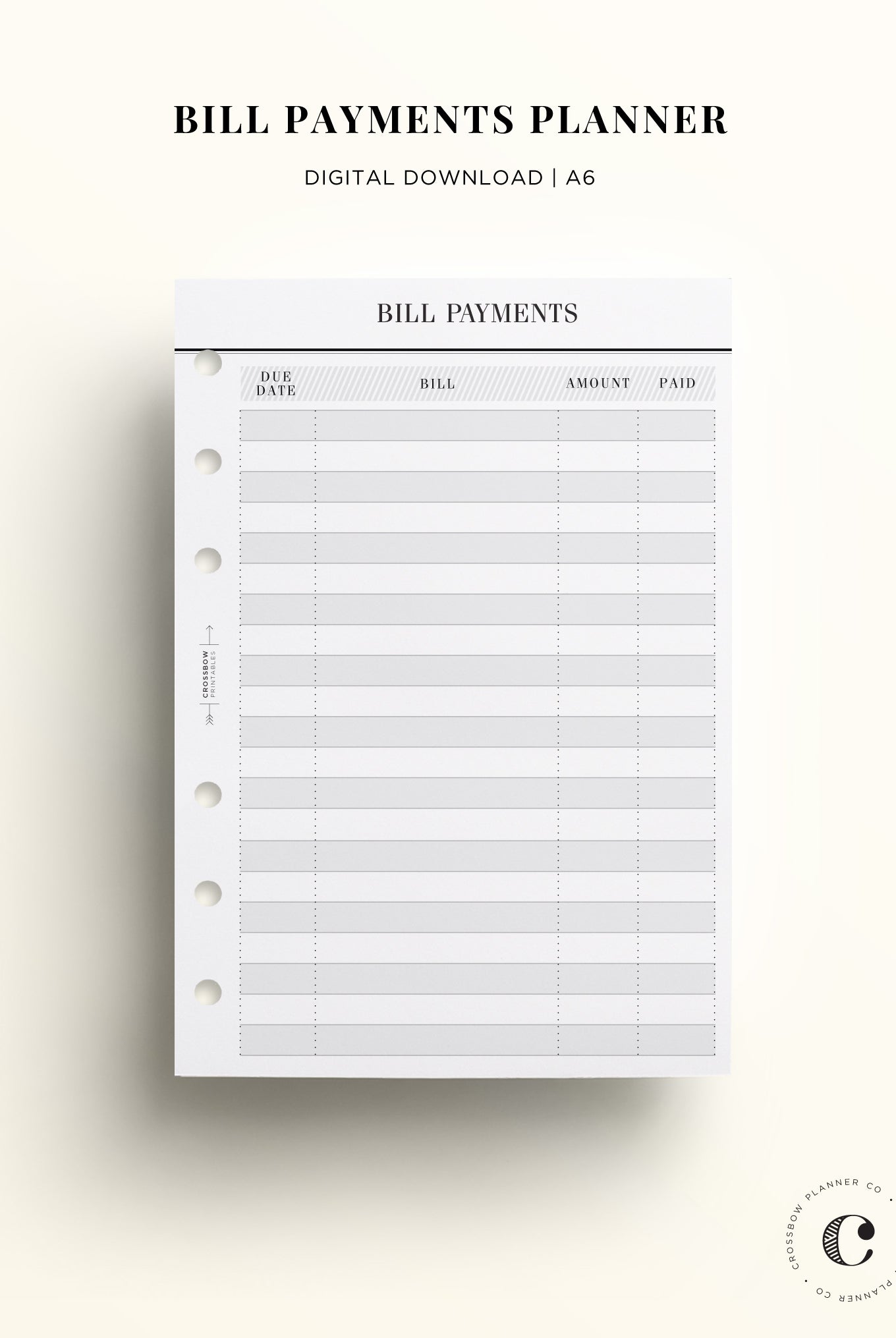 bill payments printable A6