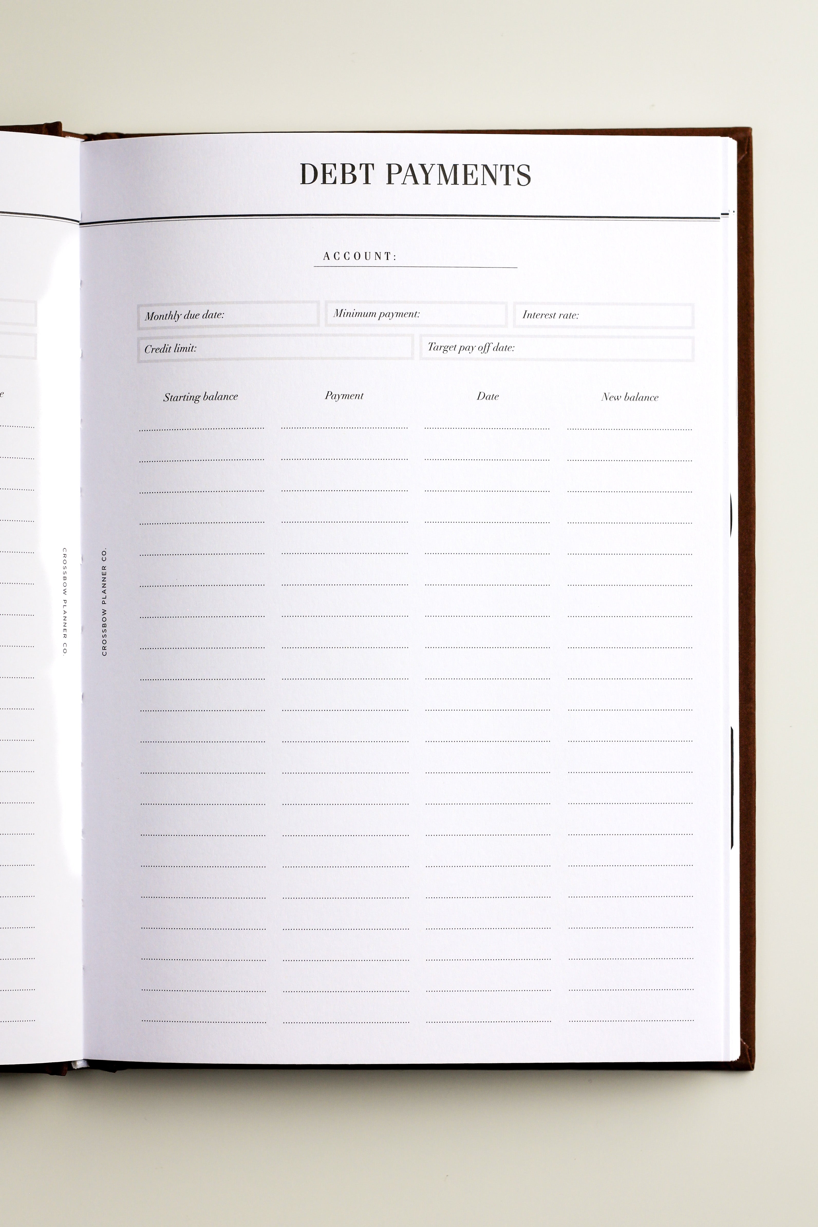 budgeting book debt payments