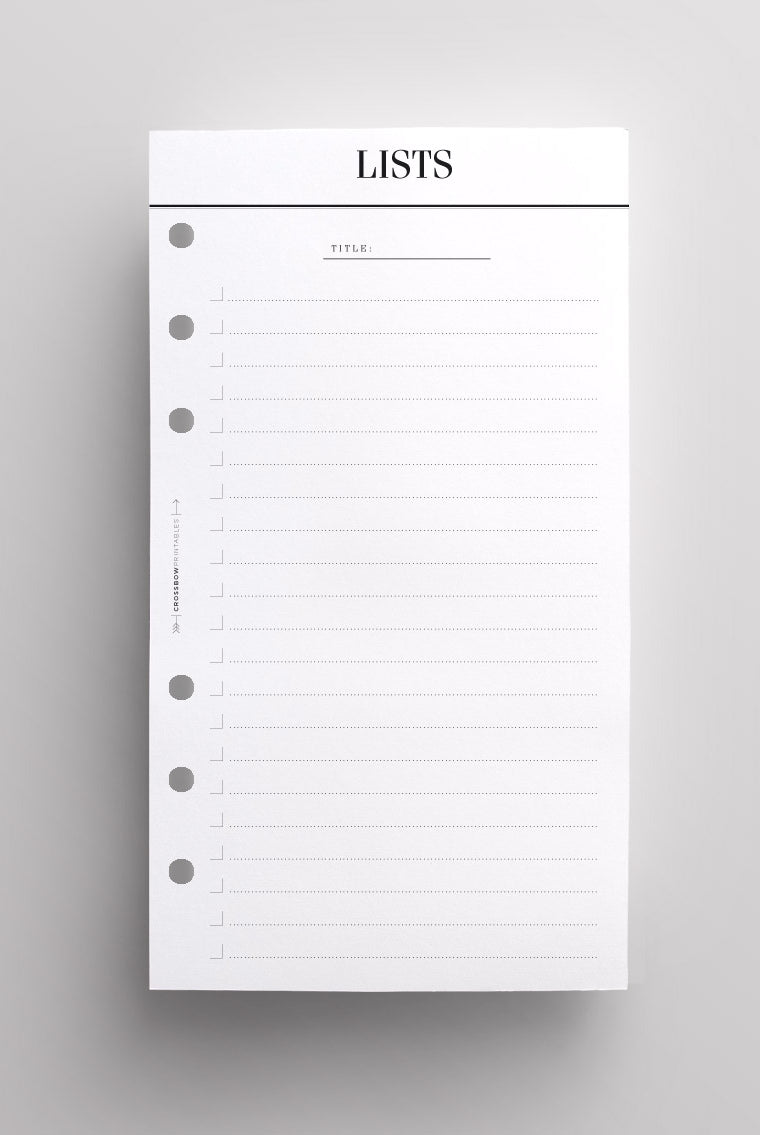 personal size list planner inserts