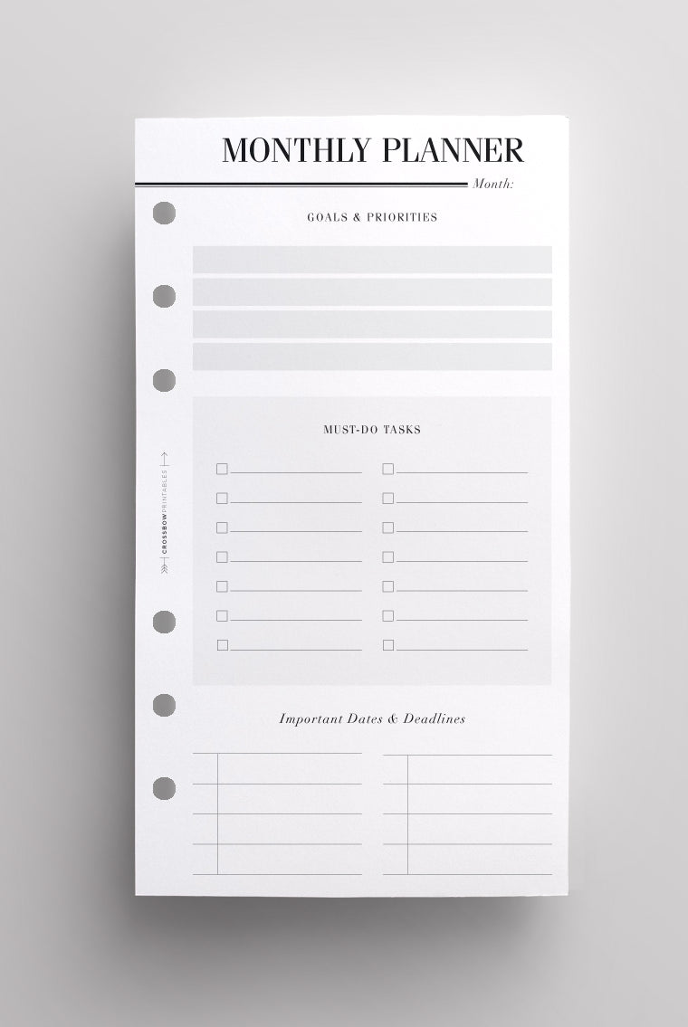 personal monthly planner inserts