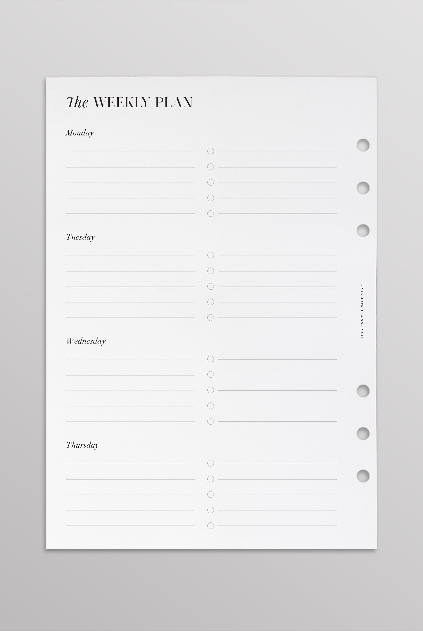 week on two pages minimal