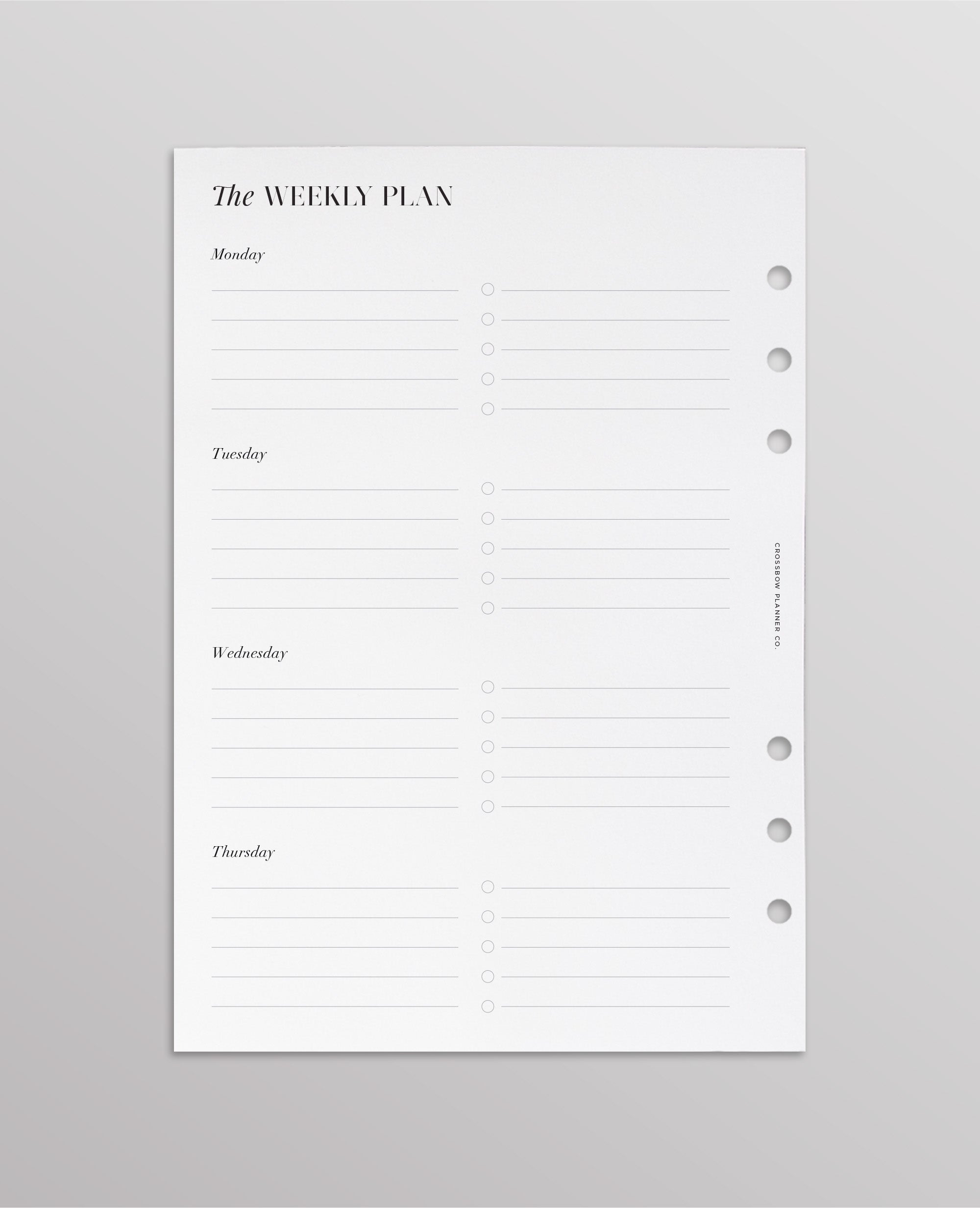 week on two pages minimal