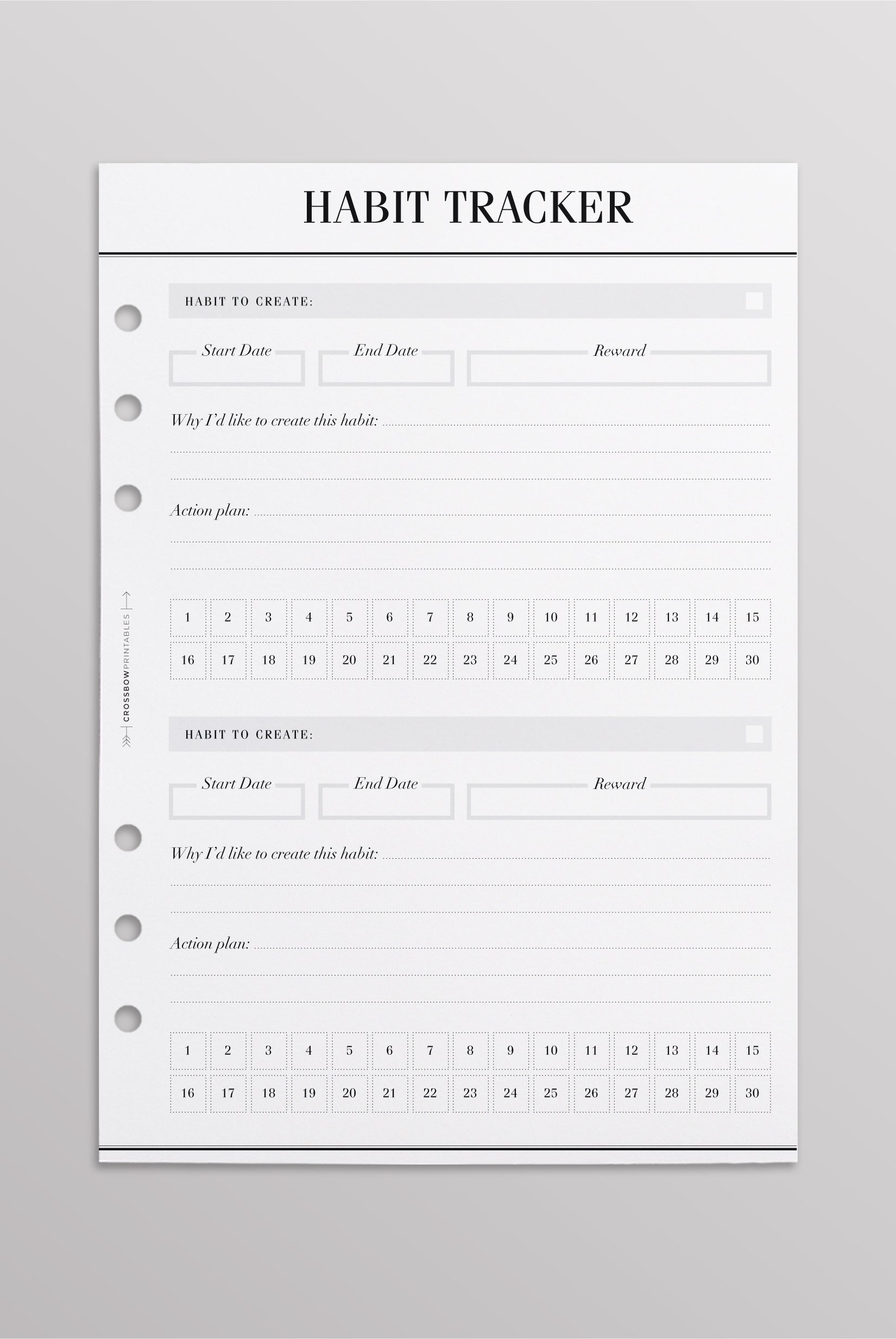 Habit Tracker: A5 Planner Inserts