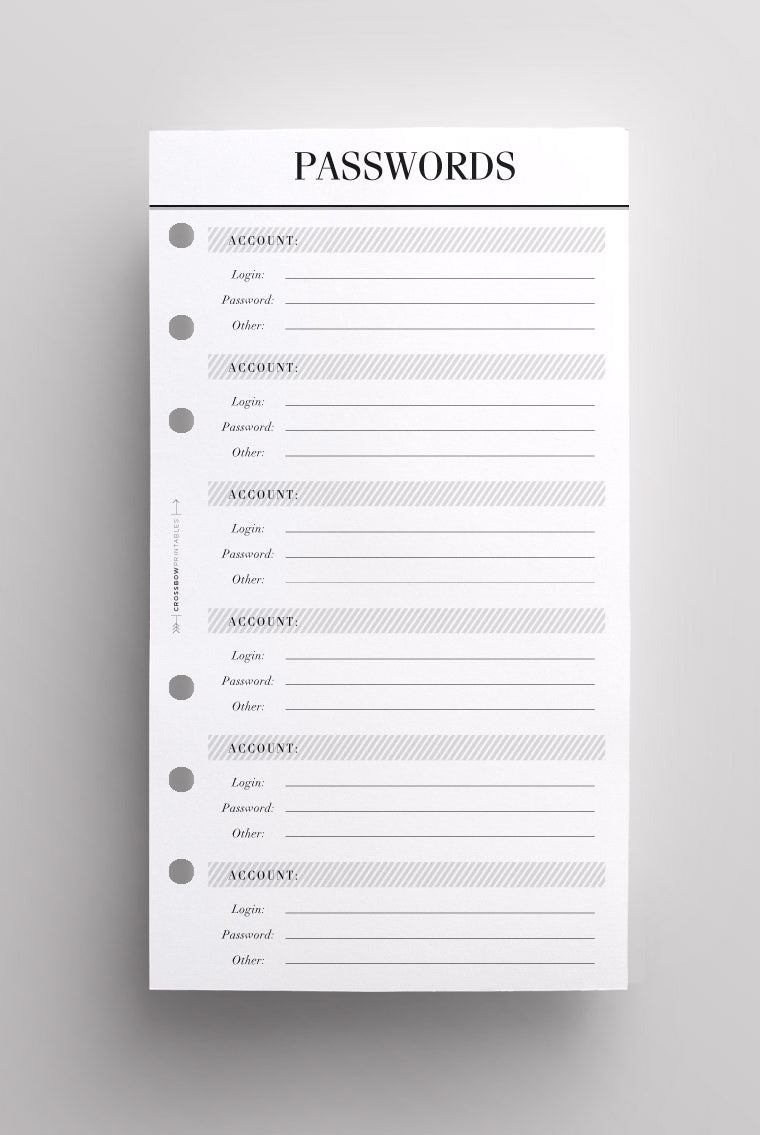 password log personal size planner pages