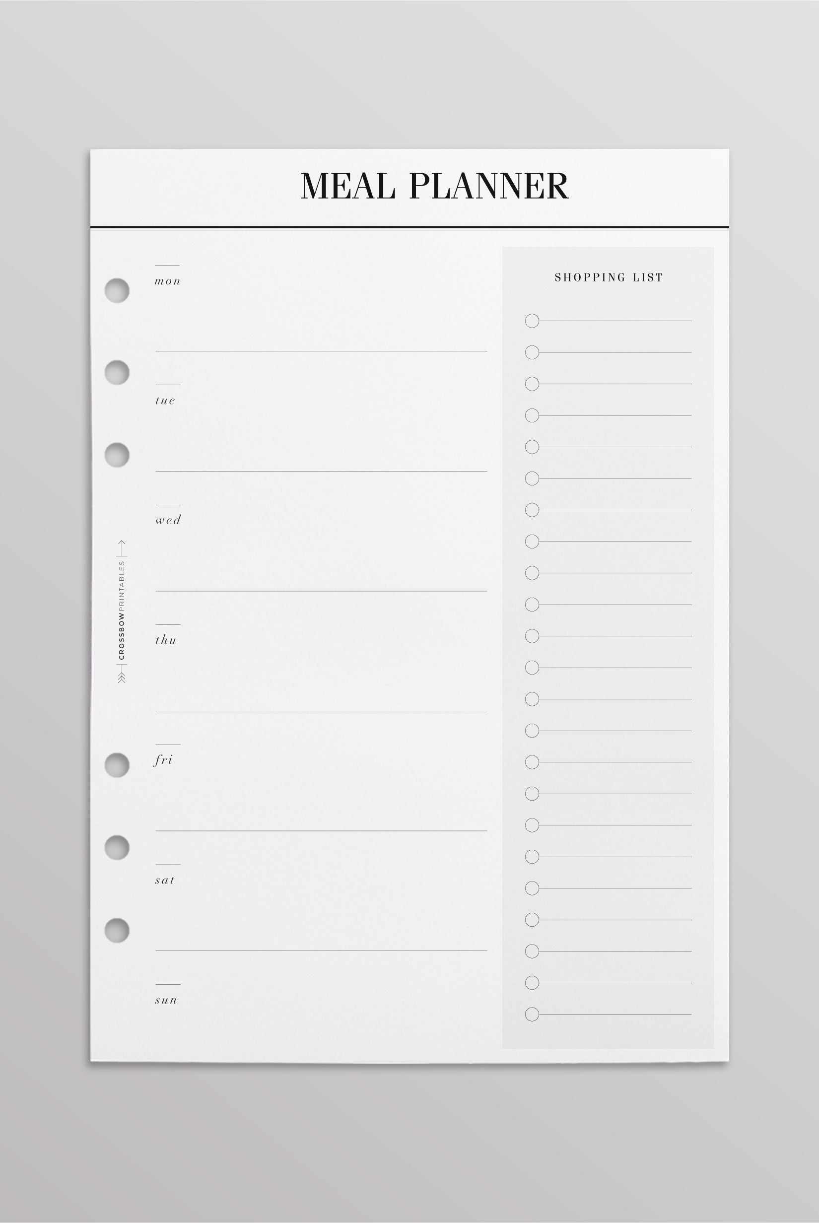 A5 meal planner inserts