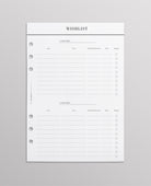 wishlist planner inserts a5