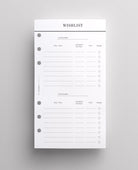 wishlist personal planner inserts