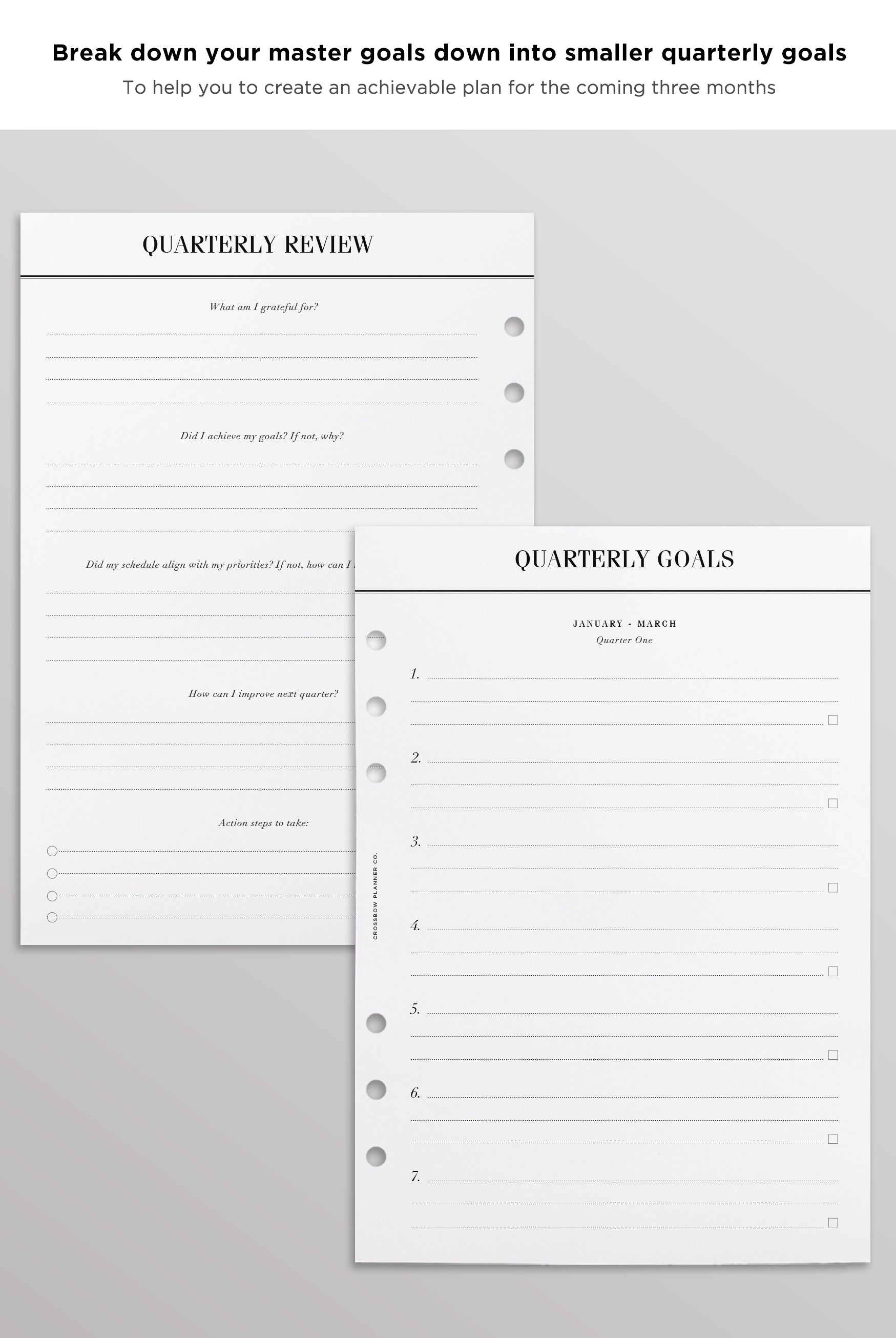 filofax goal planner inserts