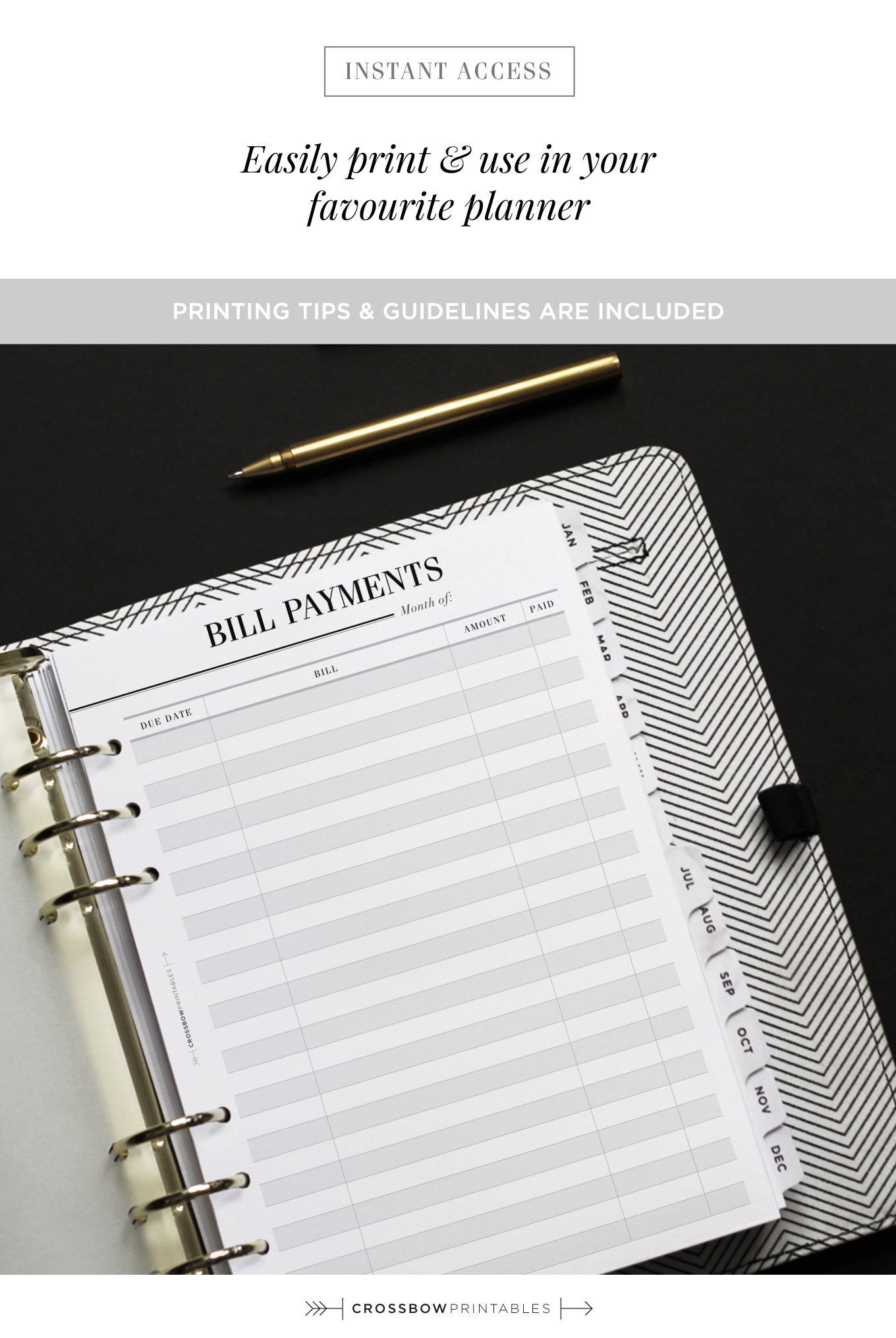 bill payments planner printable