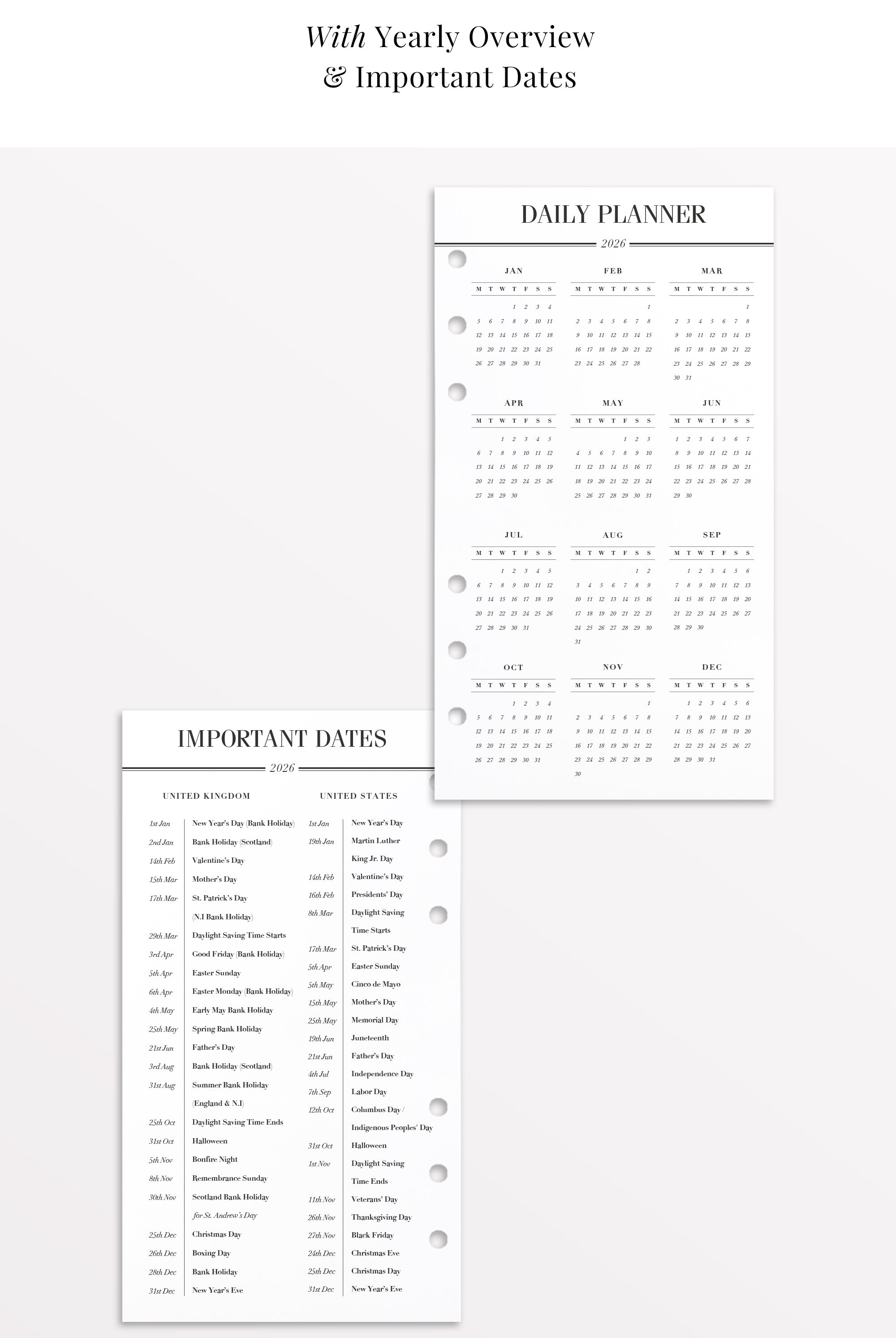2026 daily planner inserts UK