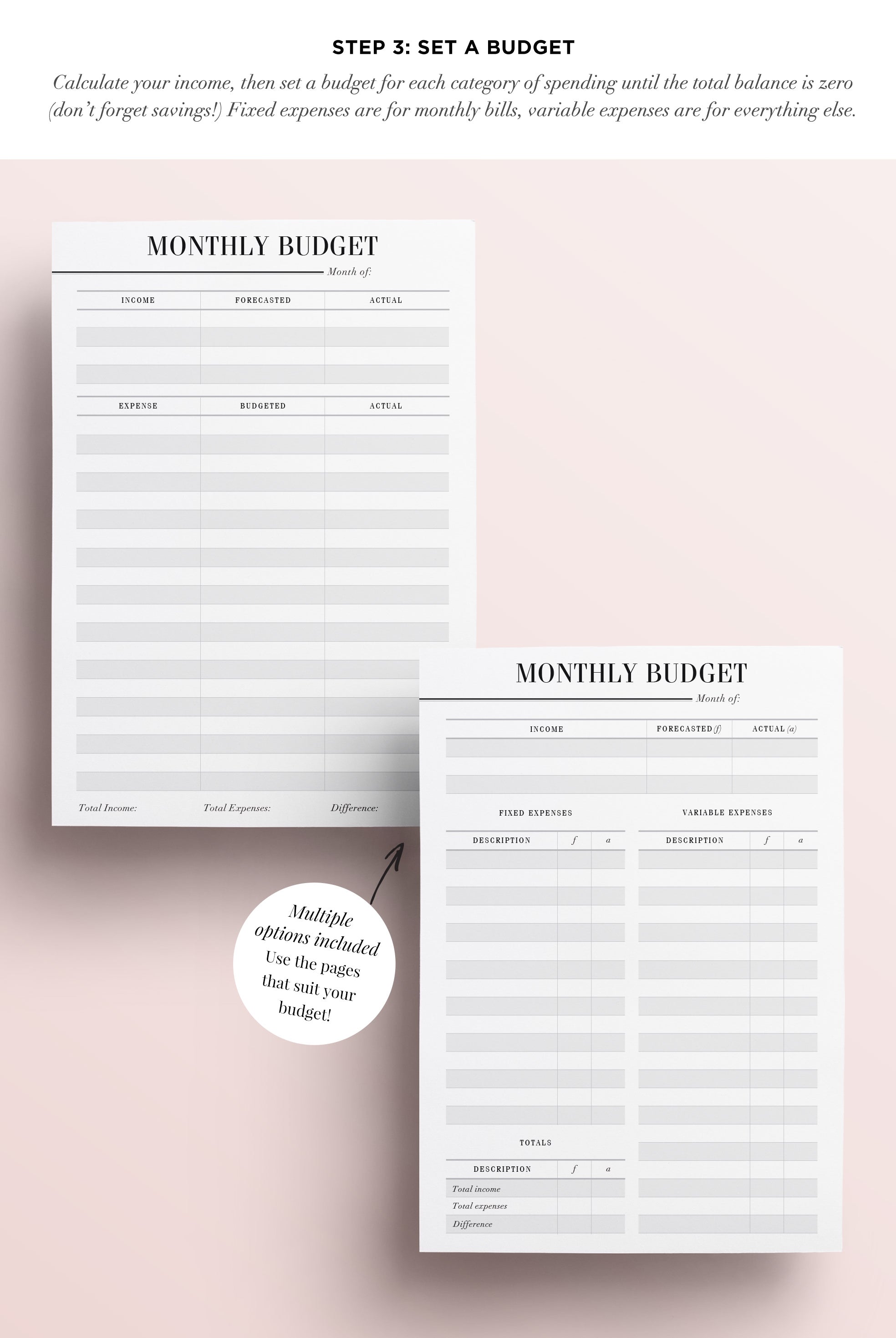 monthly budget printables