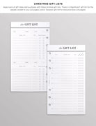 christmas planner inserts