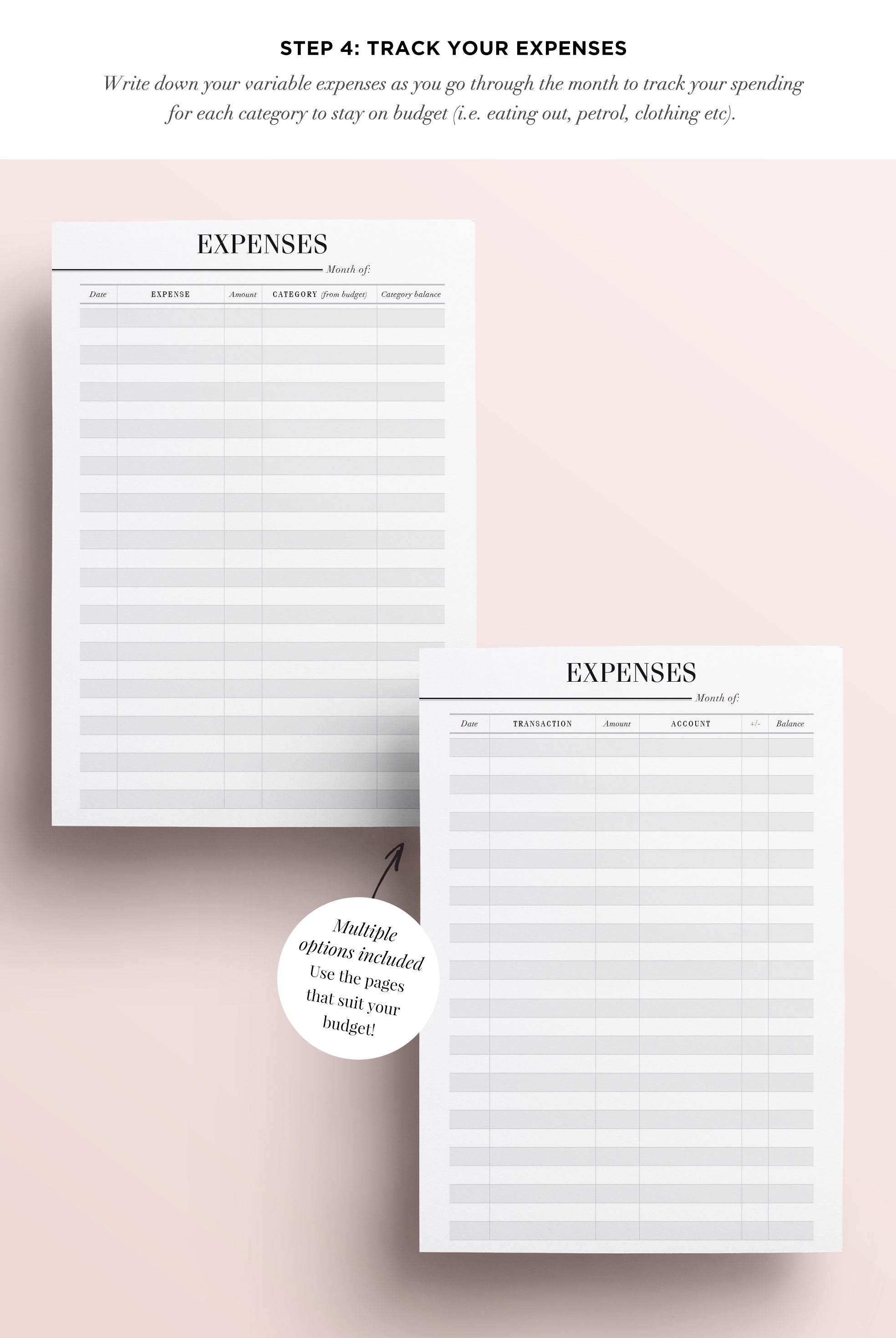 expense planner printable