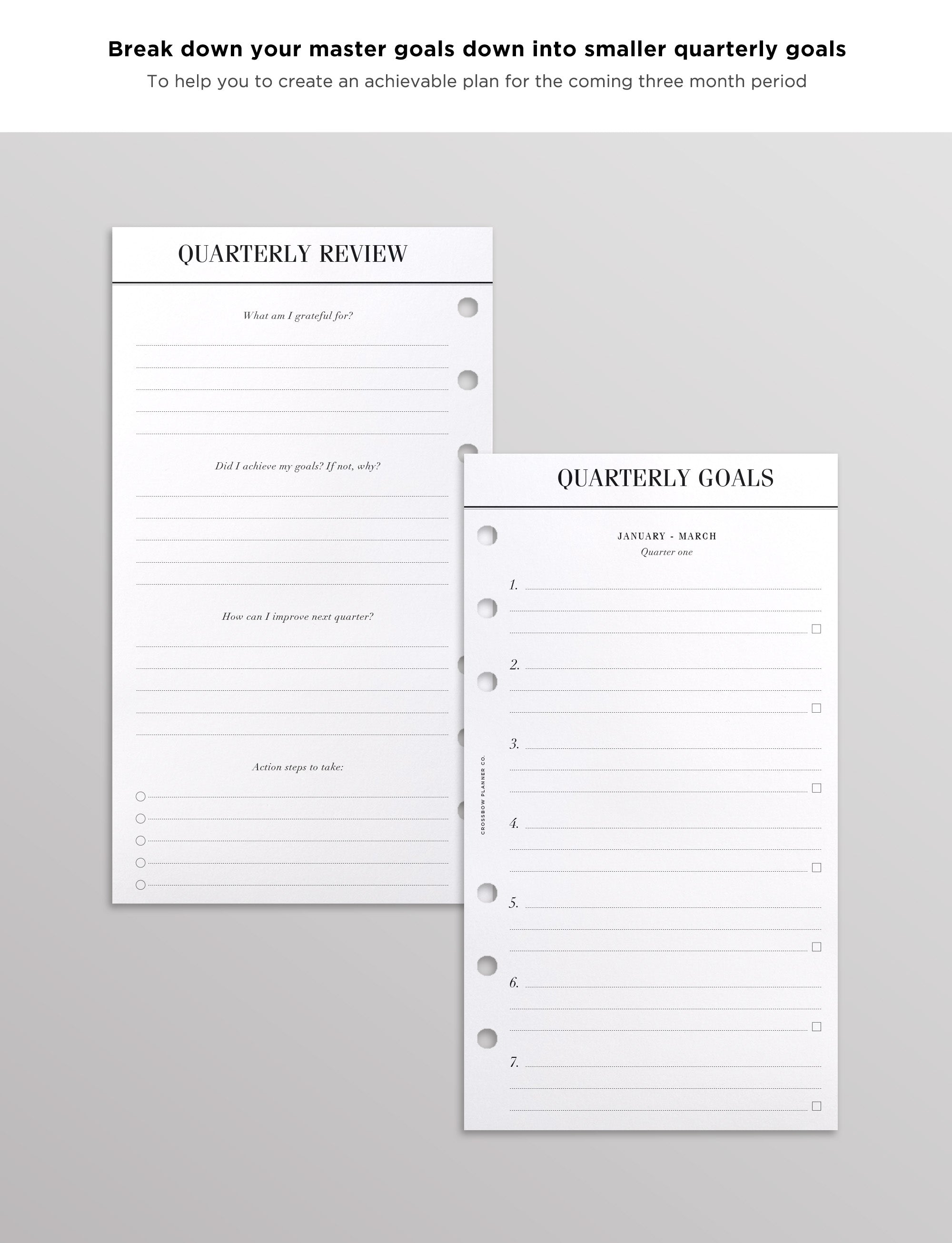quarterly goal planner inserts