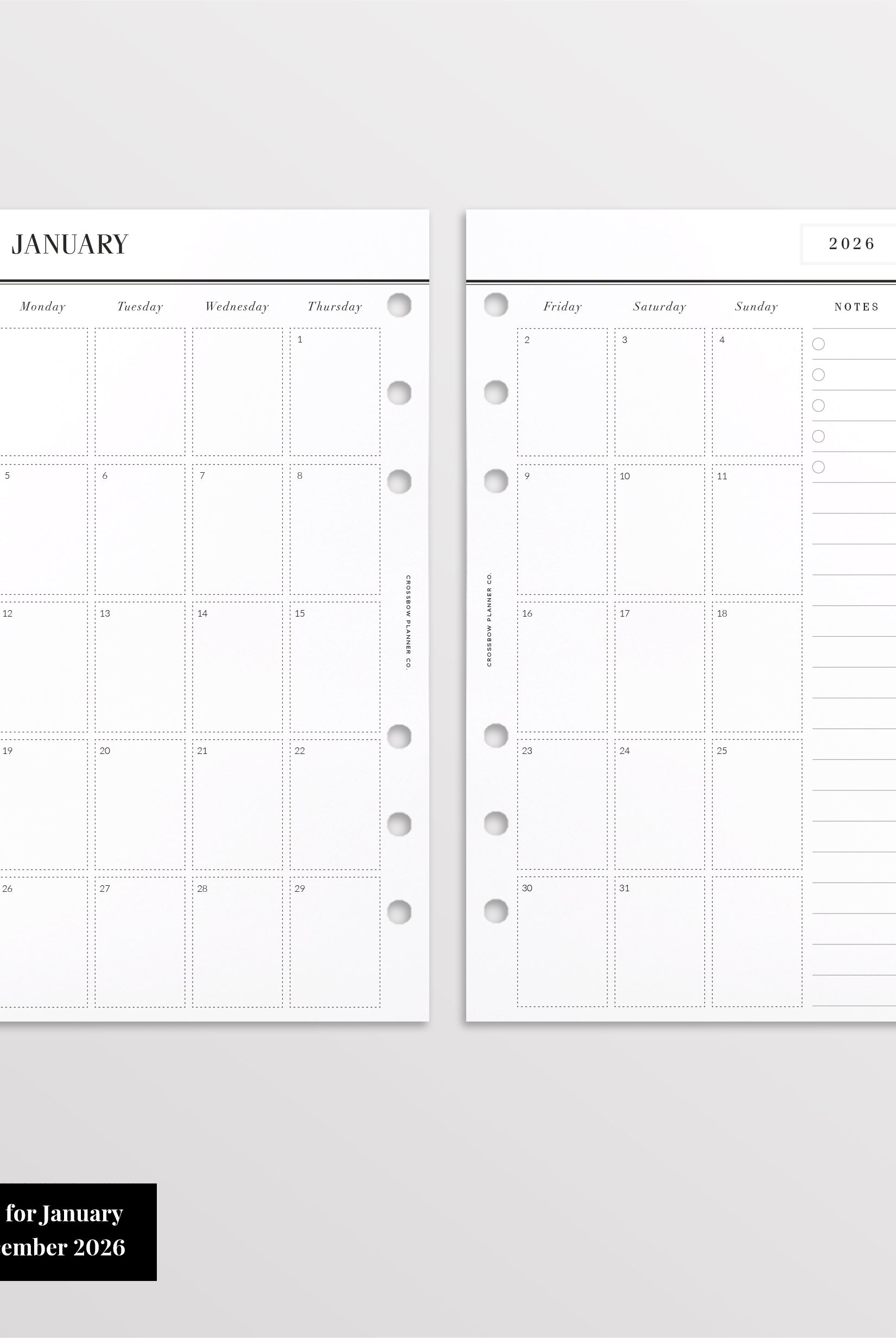 2026 monthly inserts personal size