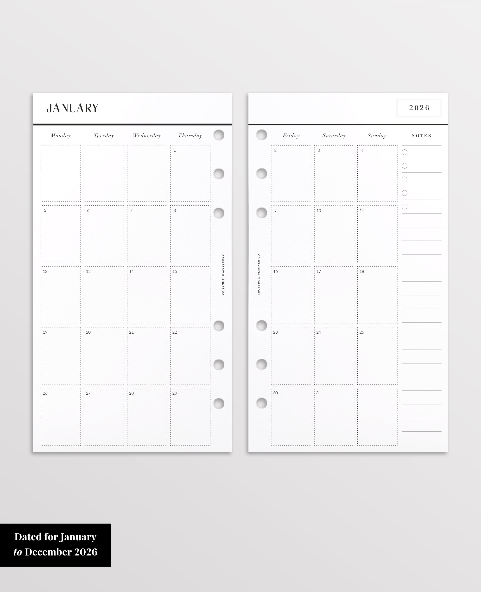 2026 monthly inserts personal size