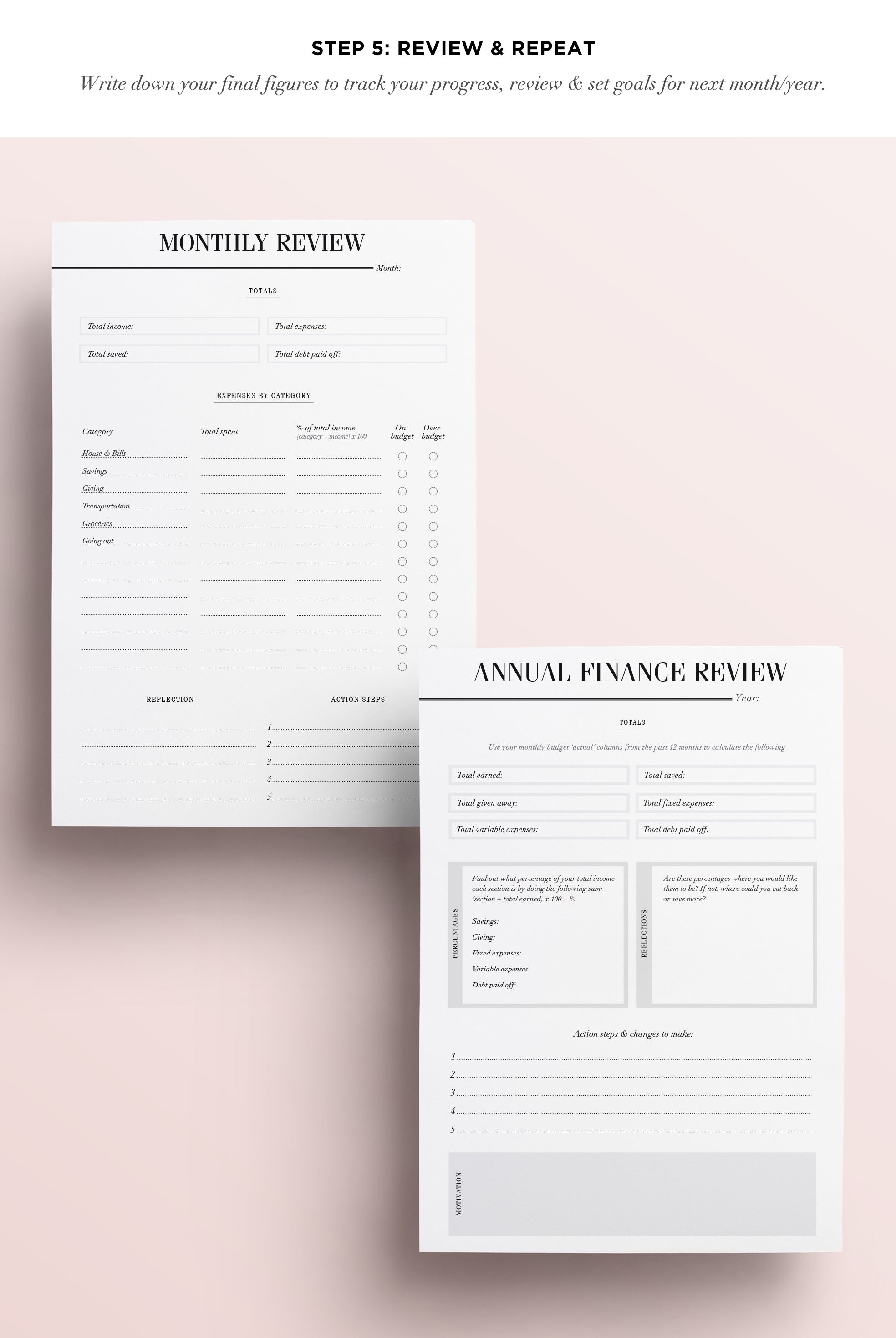 monthly finance review planner