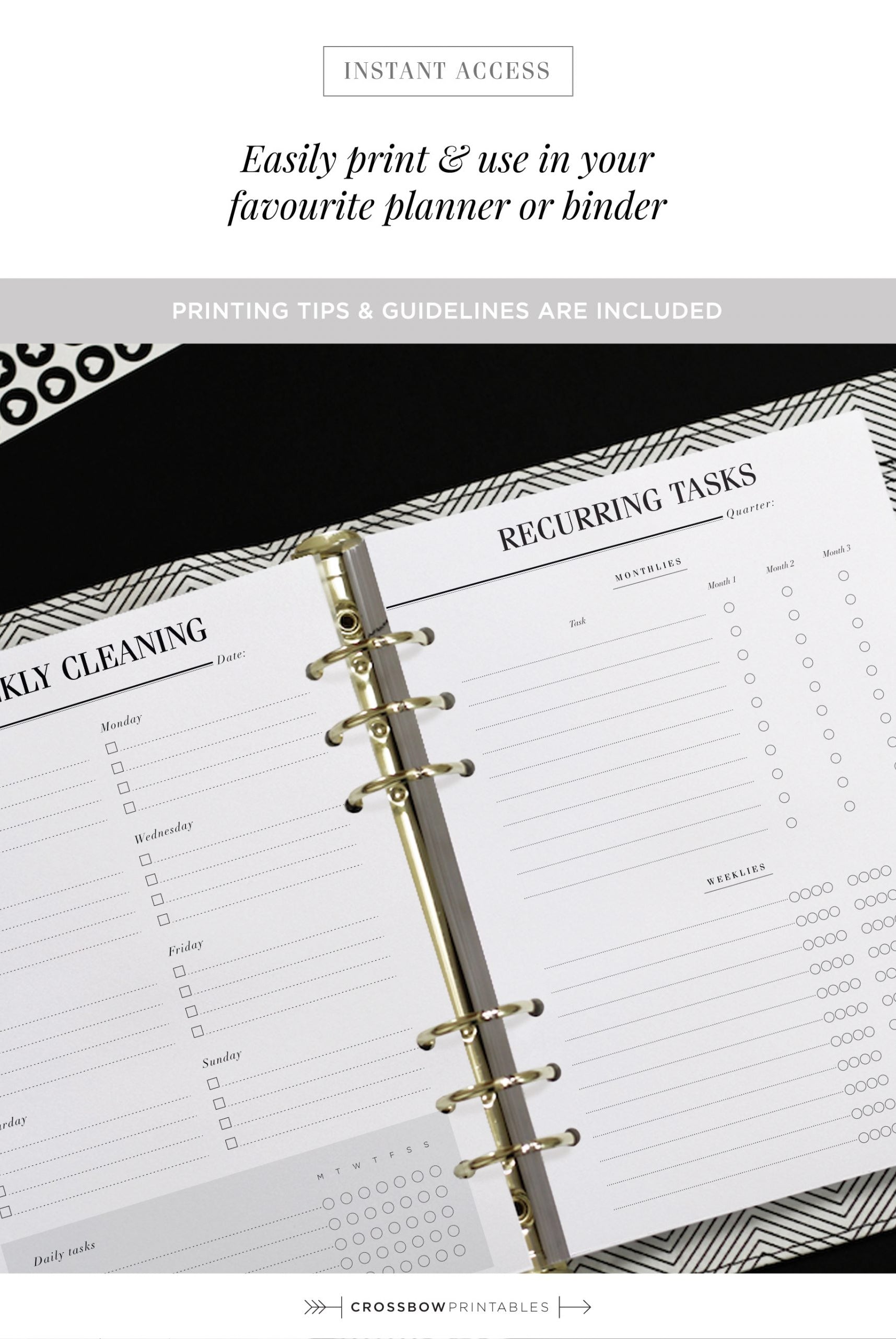 cleaning printable planners