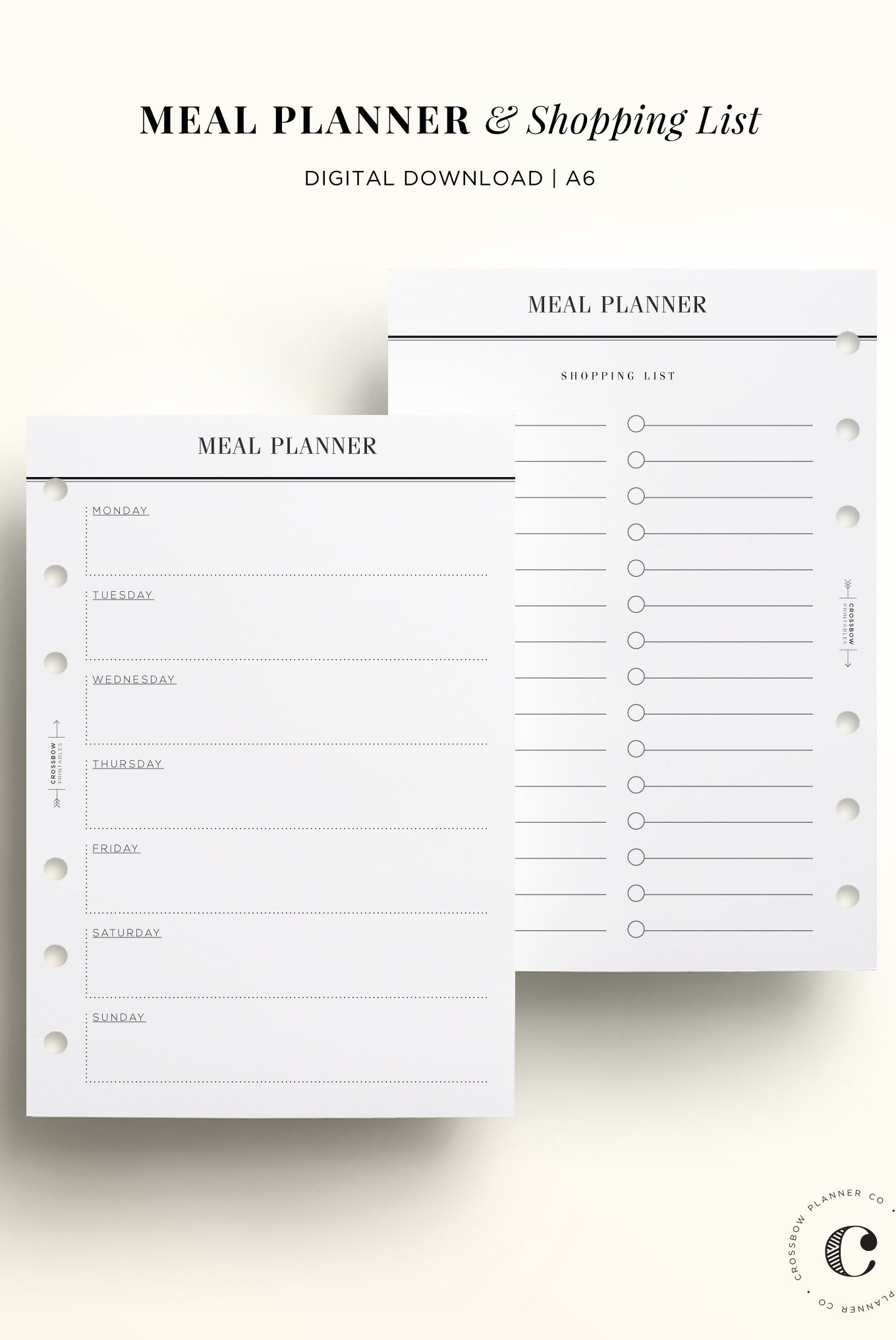 Meal Planner & Shopping List A6 Printables