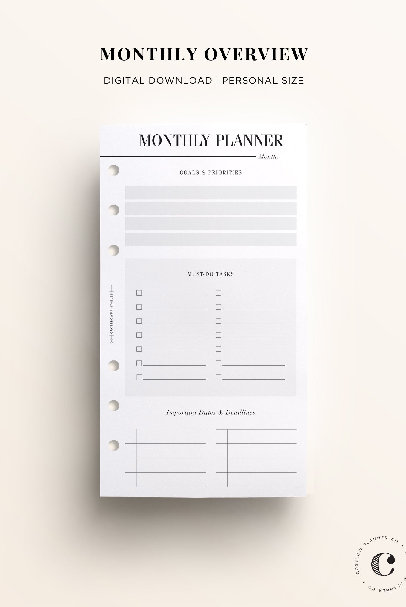 monthly printable personal size pages