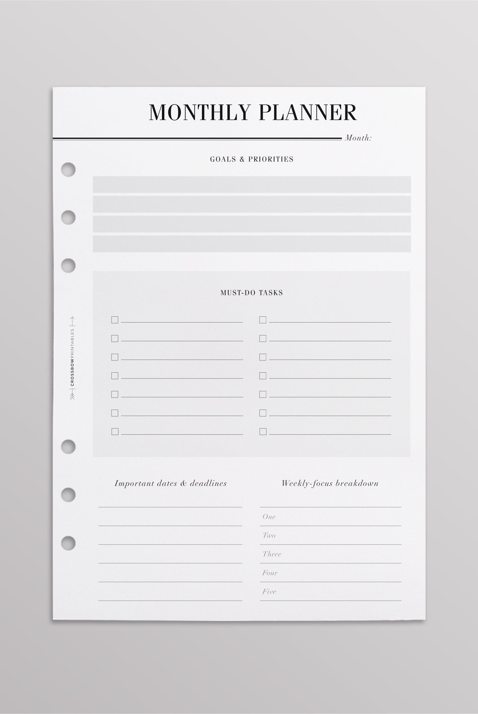 A5 monthly planner