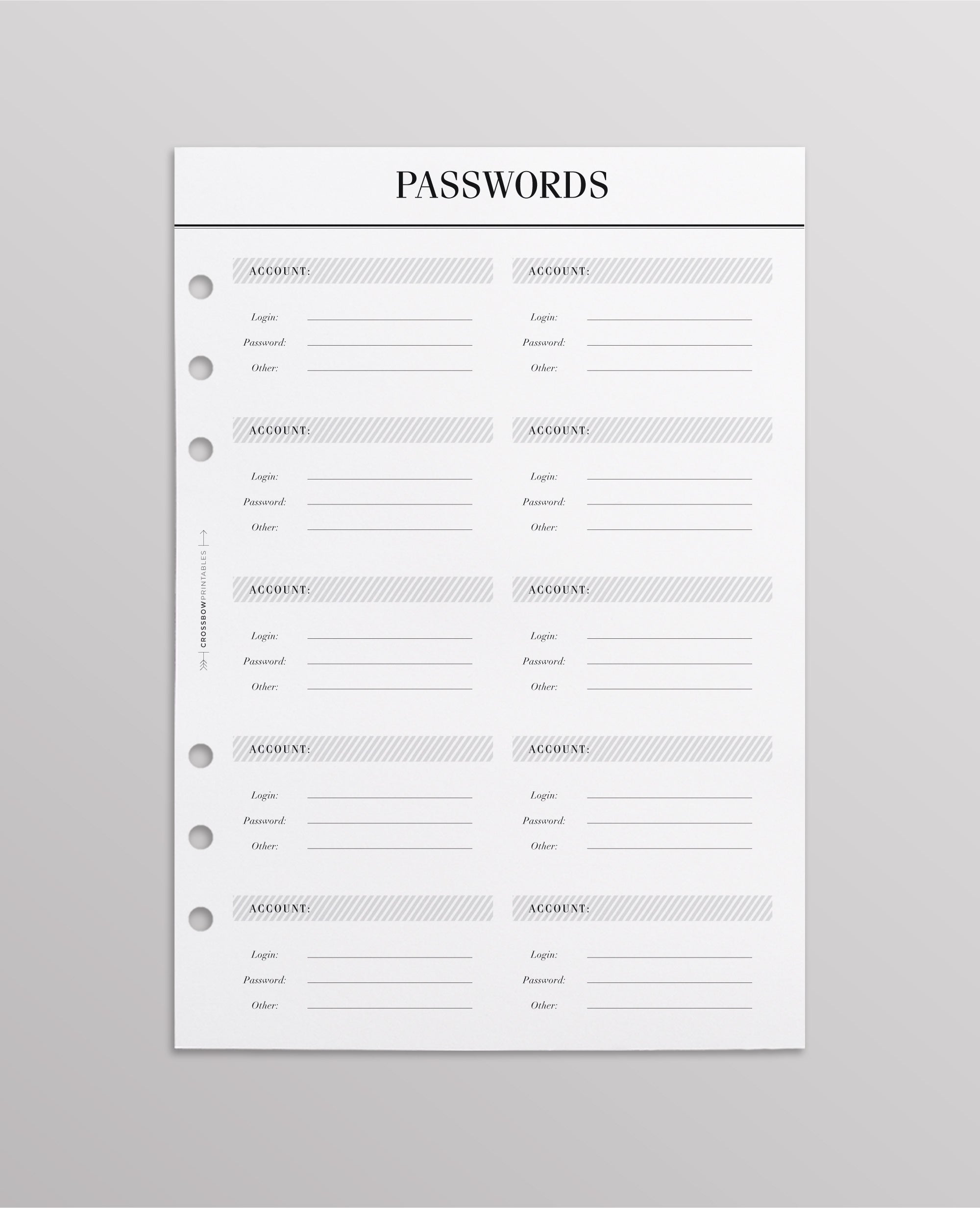 password keeper planner inserts