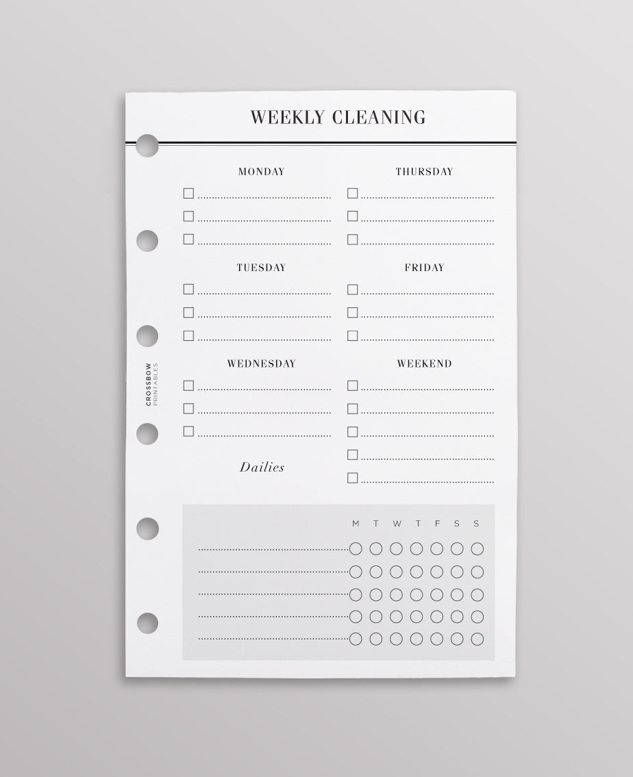 weekly cleaning planner insert pocket