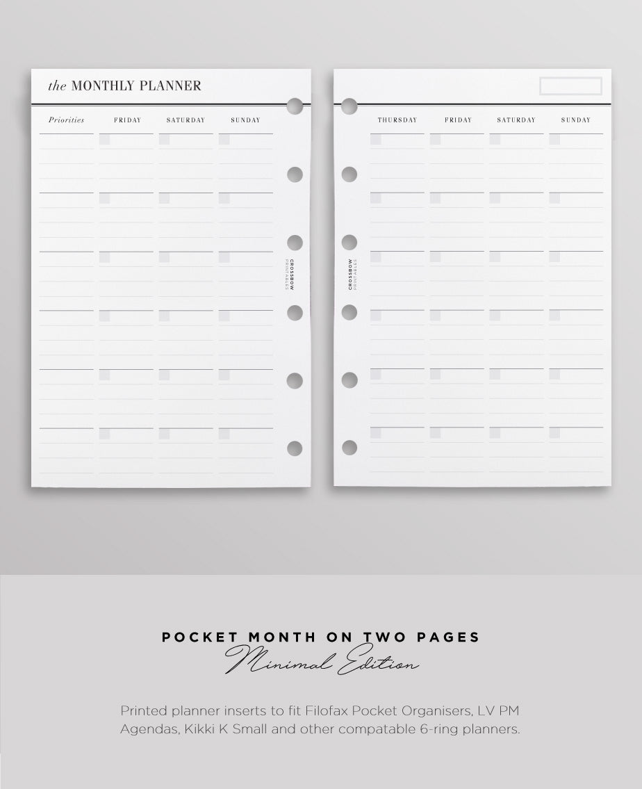 month on two pages filofax pocket