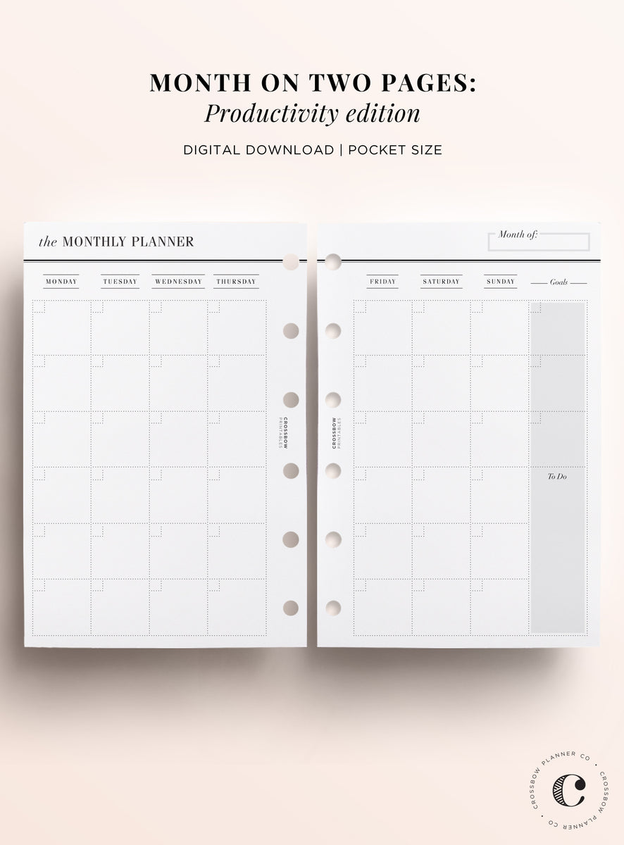 Month On Two Pages Productivity Edition: Printable Pocket Size Calenda – Crossbow Planner Co. Month On Two Pages Productivity Edition: Printable Pocket Size Calenda – Crossbow Planner Co.