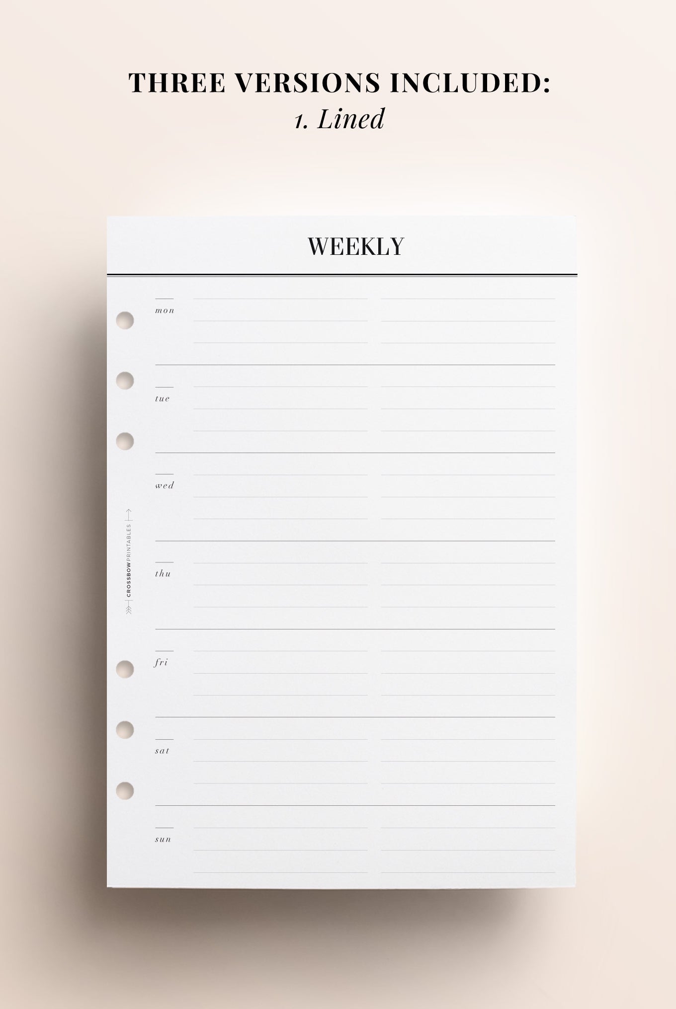 A5 horizontal Week On One Page