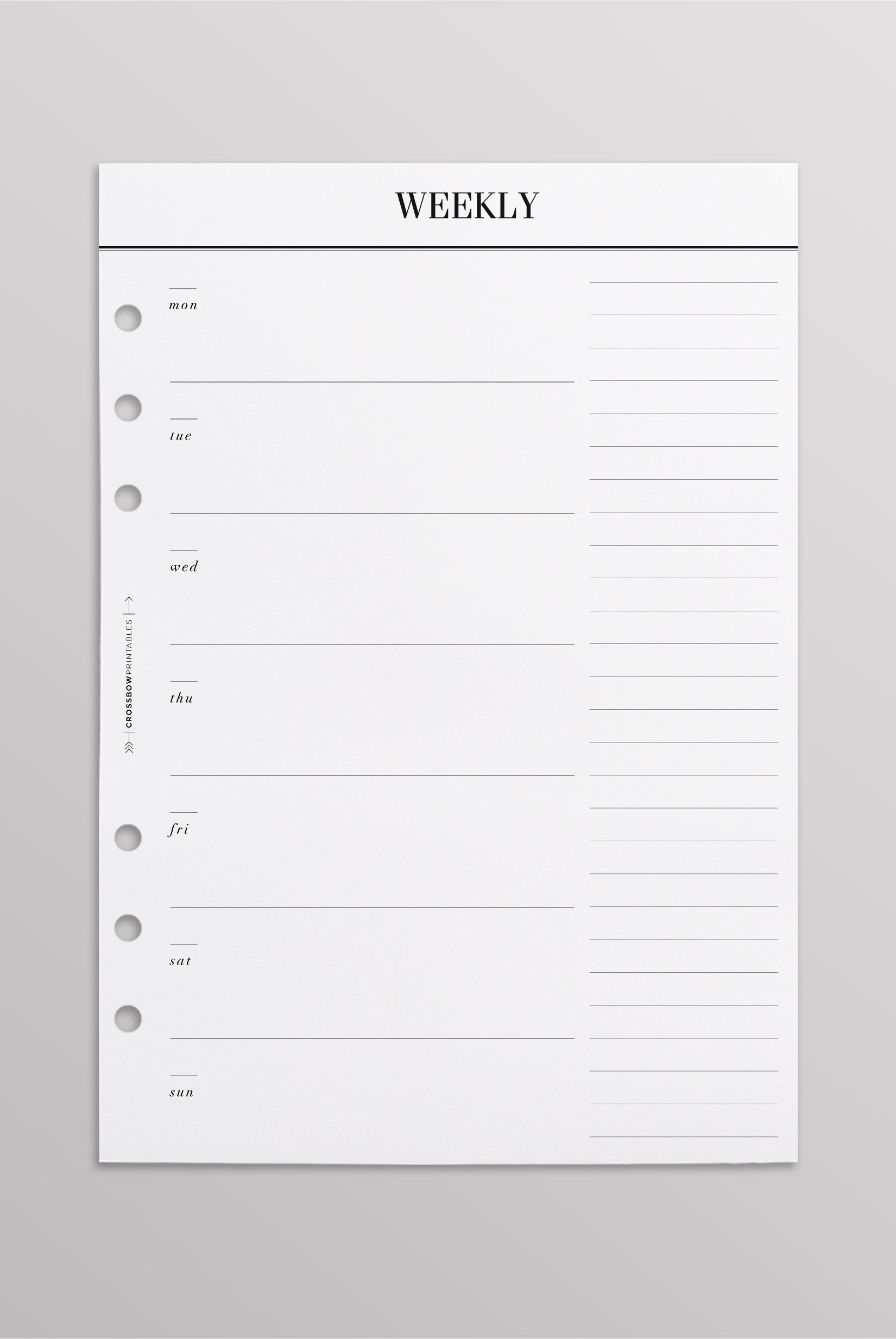 A5 Week on one page planner inserts