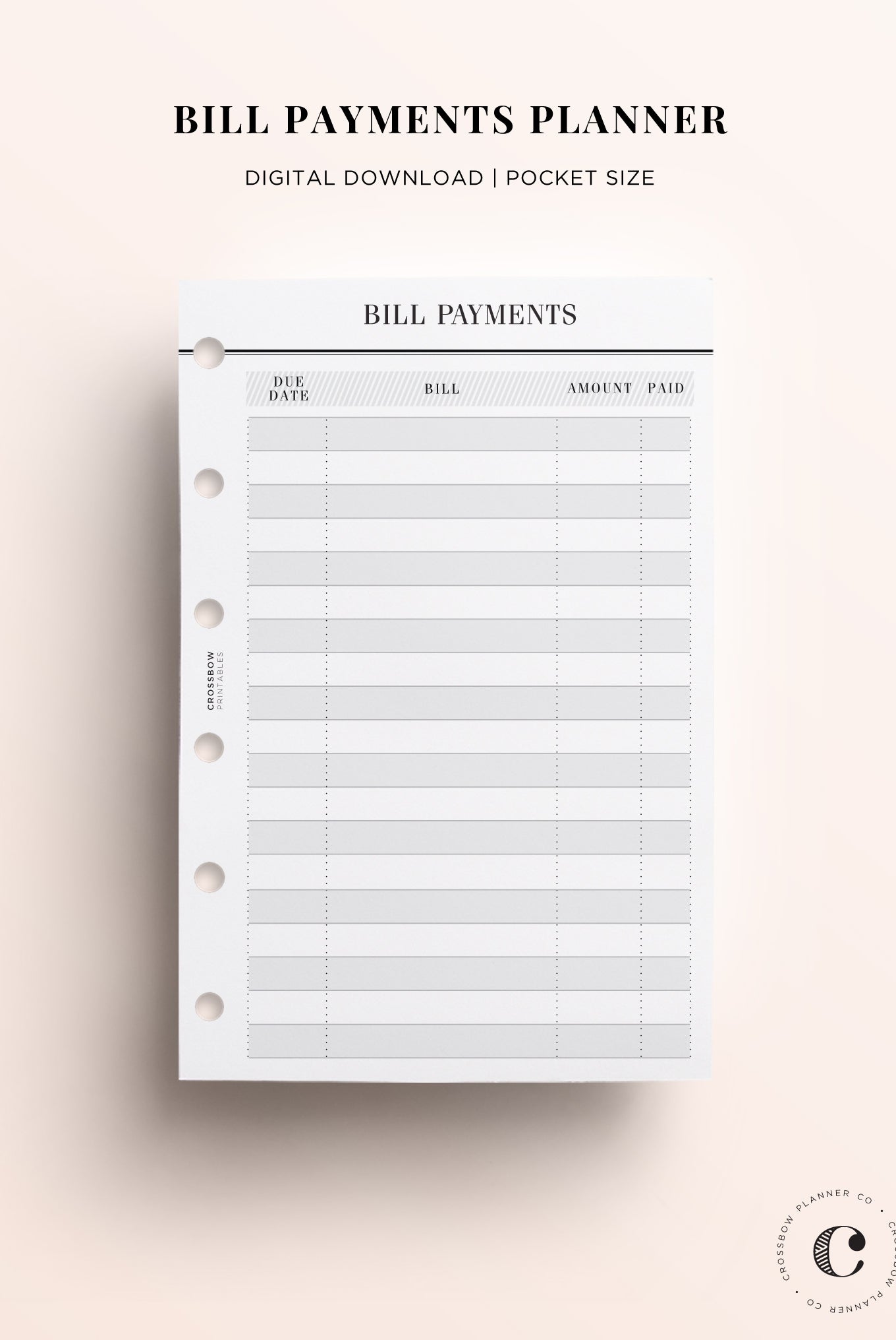 bill payments printable pocket