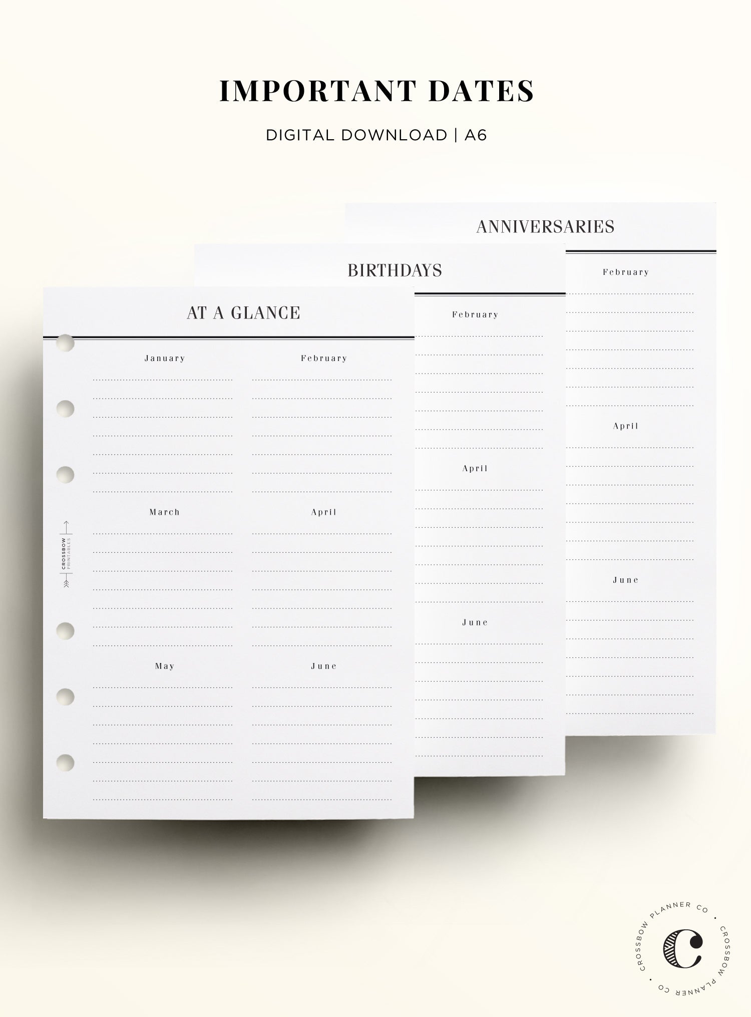 Printable A6 Planner Inserts – Crossbow Planner Co.