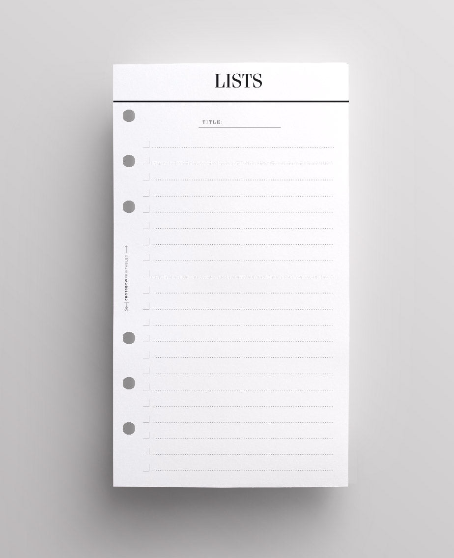 personal size list planner inserts