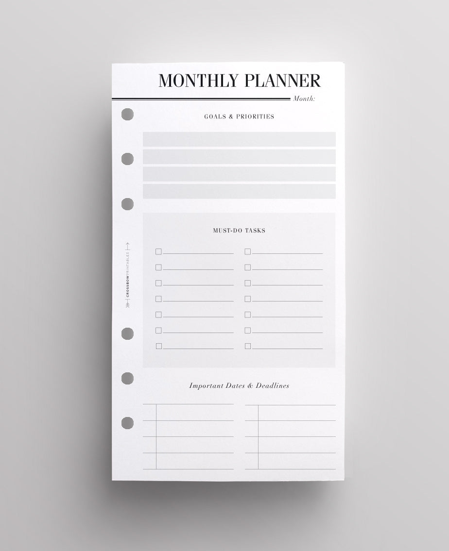 personal monthly planner inserts