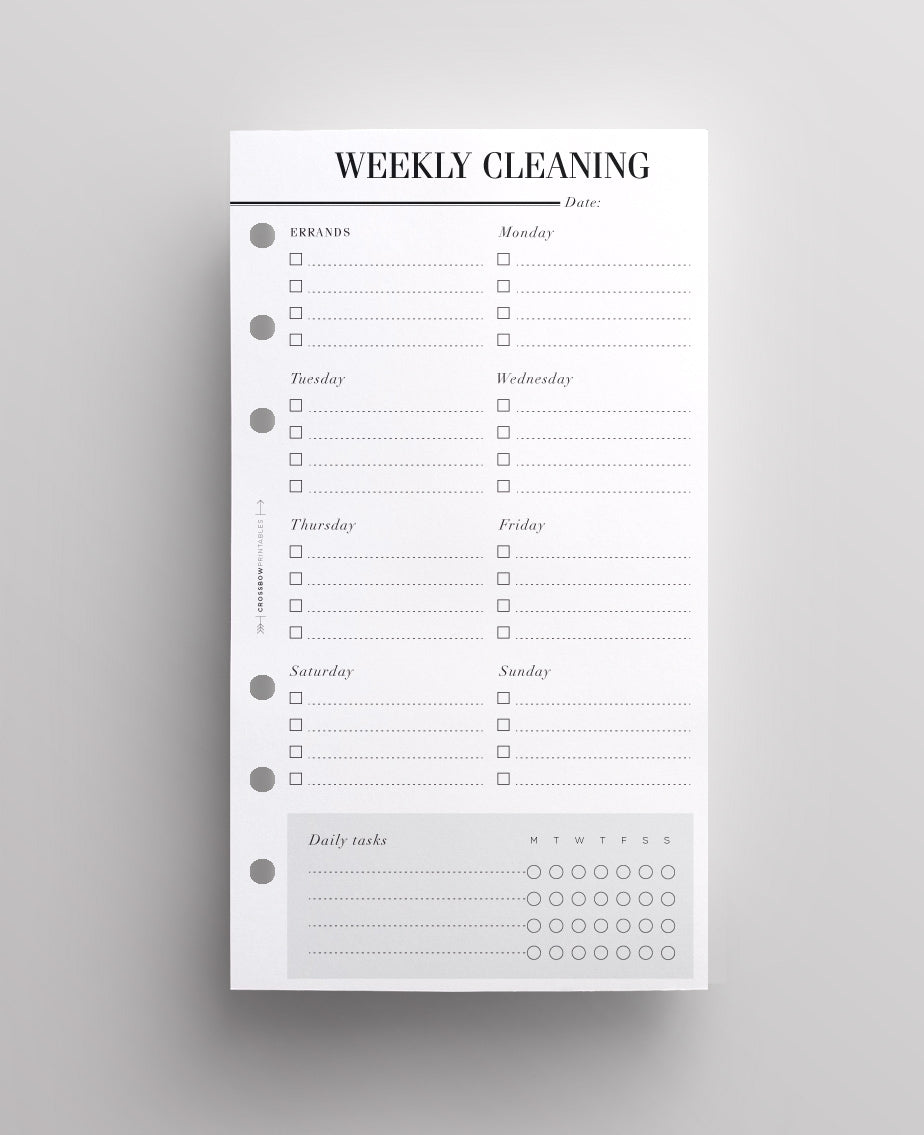 Weekly Cleaning: Personal Planner Inserts – Crossbow Planner Co. for Free Printable Inserts For Filofax