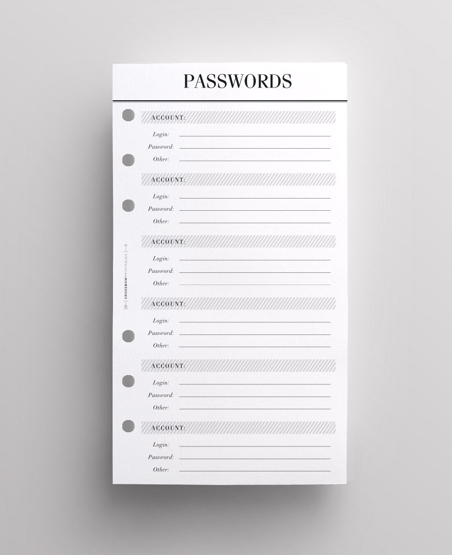 password log personal size planner pages