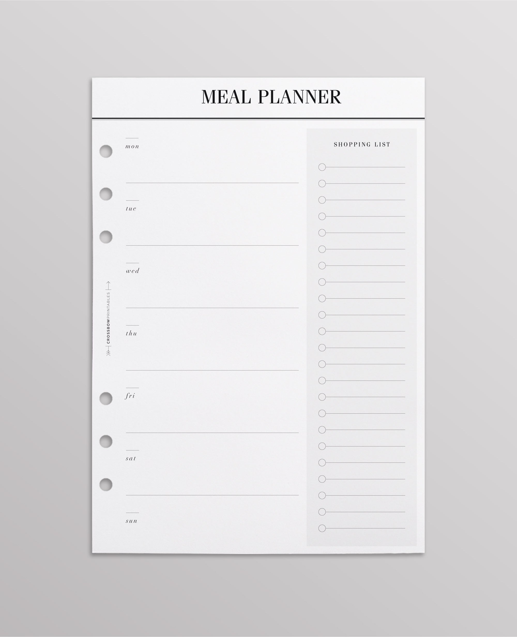A5 meal planner inserts