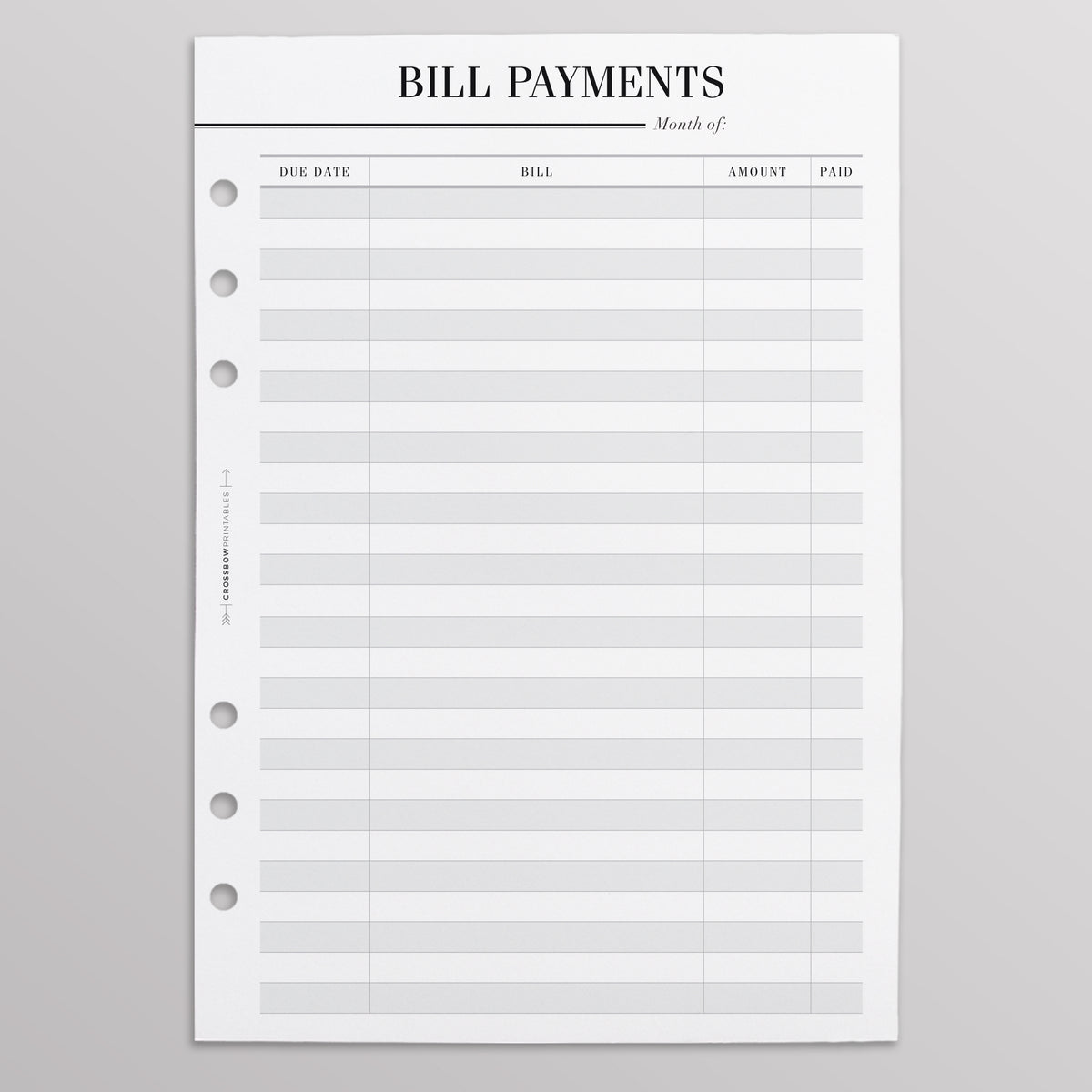 Bill Payments Planner Inserts A5 – Crossbow Planner Co.