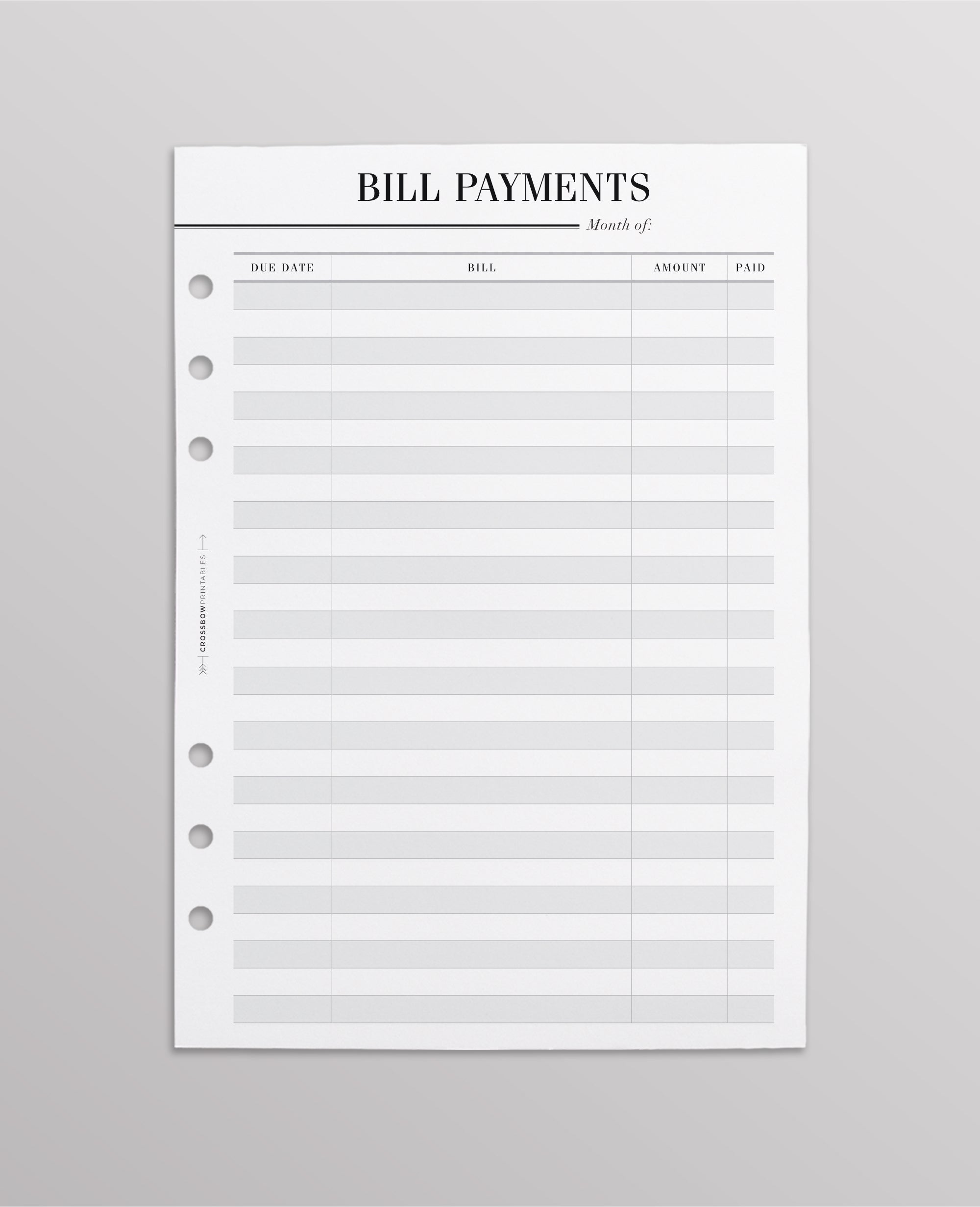 bill payments planner inserts
