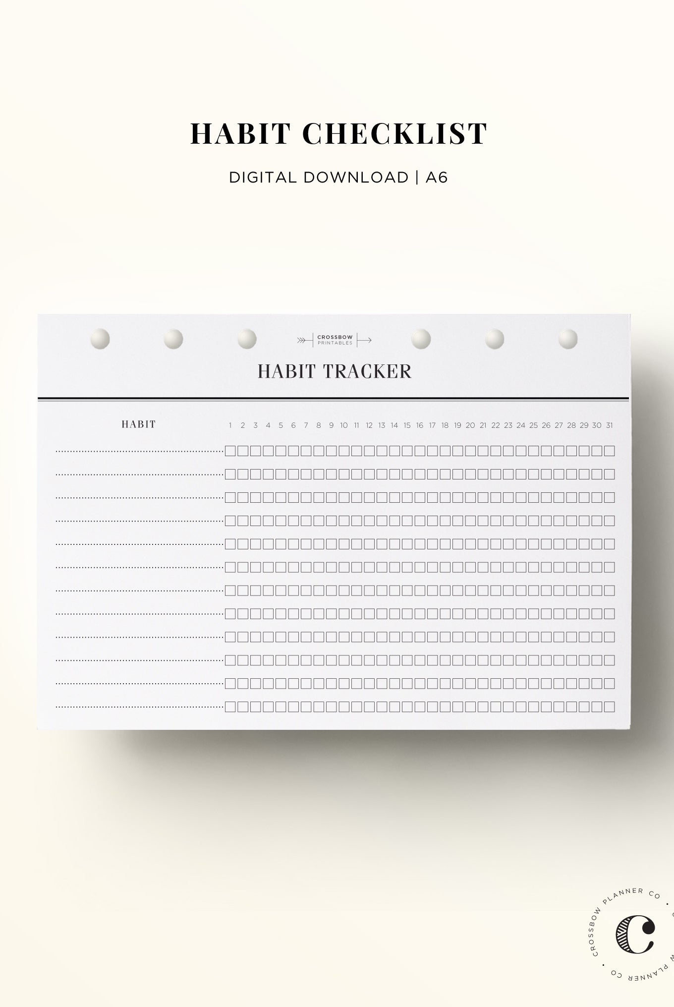 printable a6 planner habit checklist