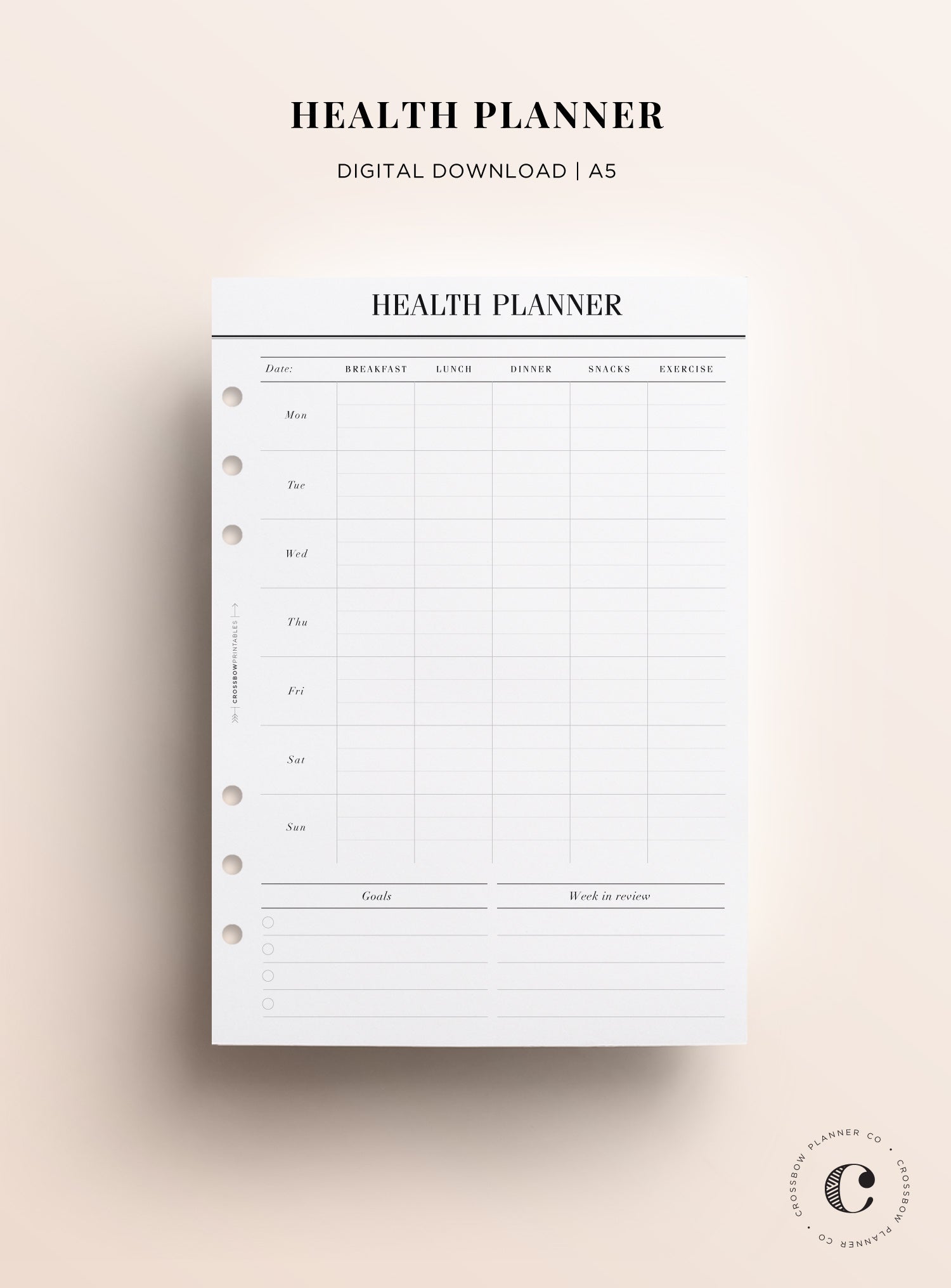Meal and Fitness A5 Printable Planner