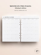 minimal month on two pages printable a5 inserts