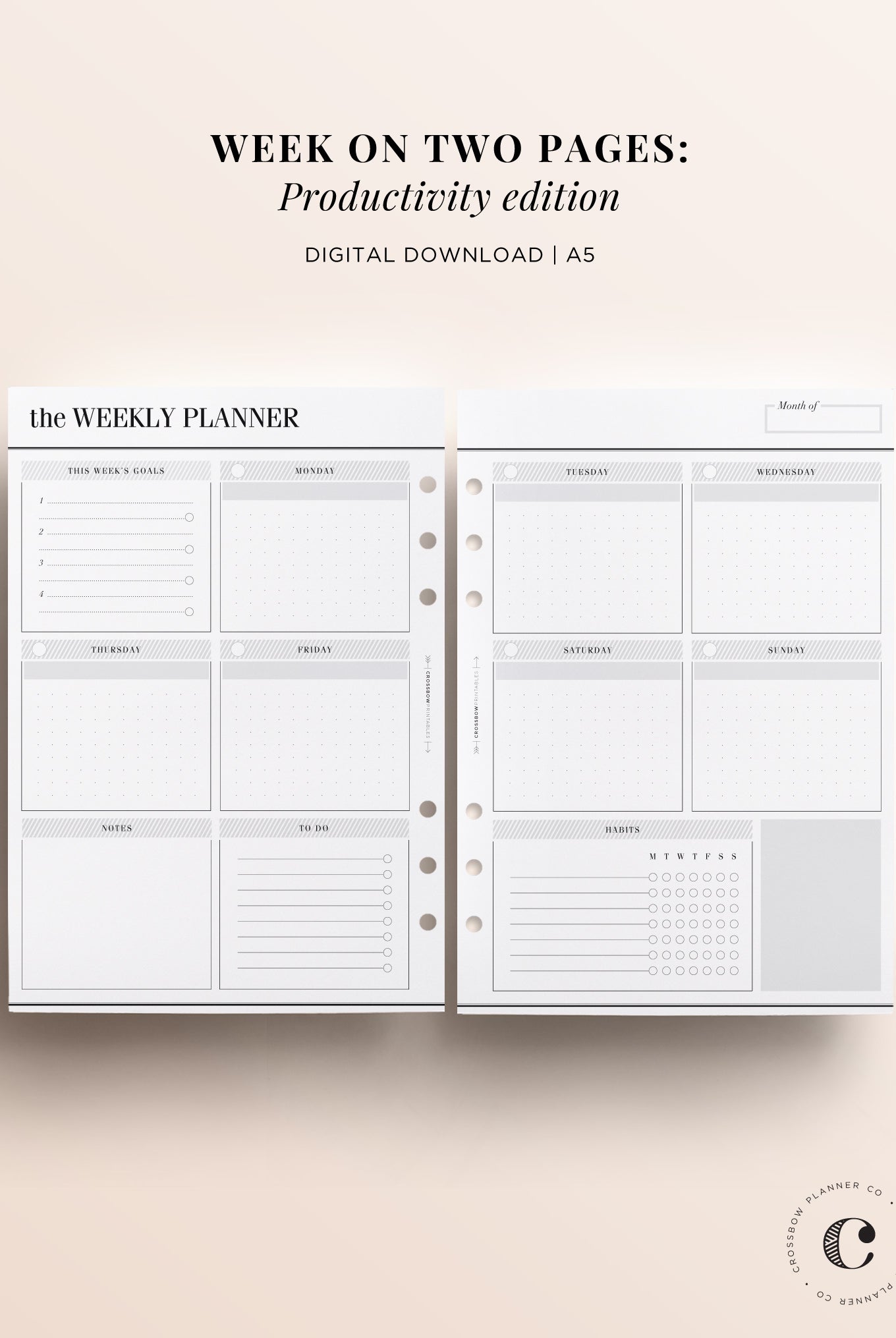 Printable A5 Planner Pages – Crossbow Planner Co. printable-a5-planner-pages-crossbow-planner-co