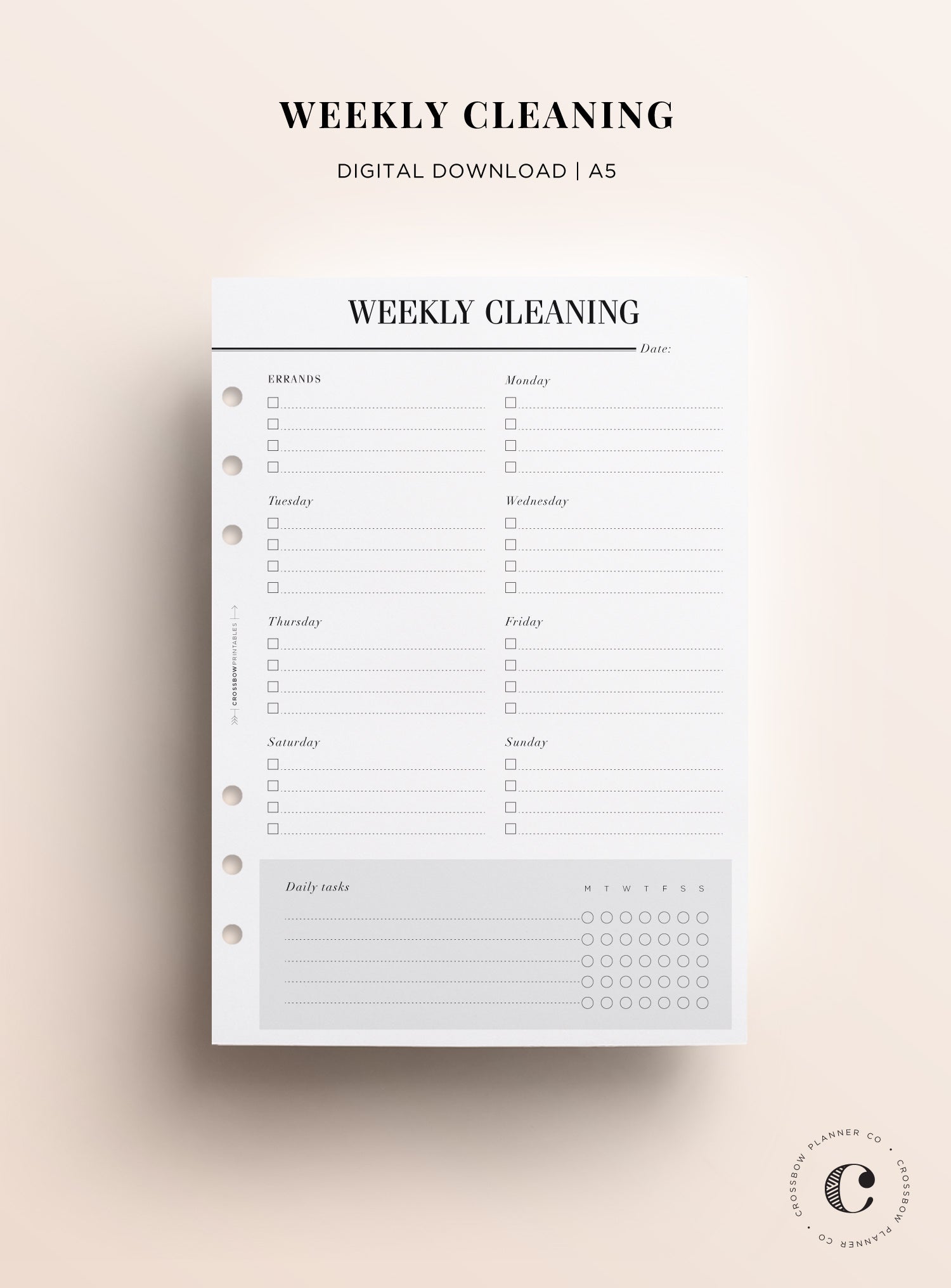 Weekly Cleaning Planner: Printable Inserts A5 – Crossbow Planner Co. weekly-cleaning-planner-printable-inserts-a5-crossbow-planner-co