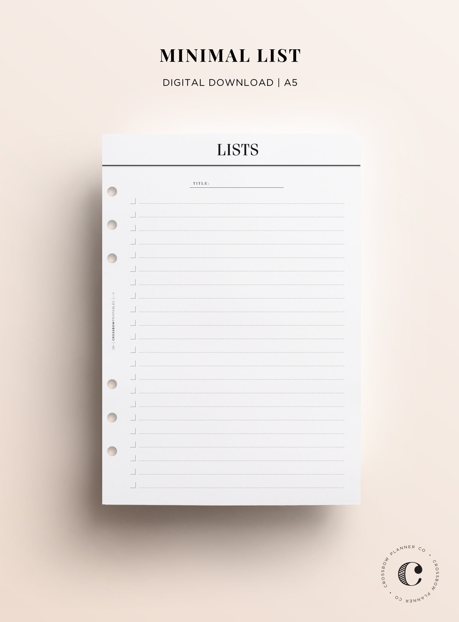 Minimal Lists: Filofax A5 Printables – Crossbow Planner Co. minimal-lists-filofax-a5-printables-crossbow-planner-co