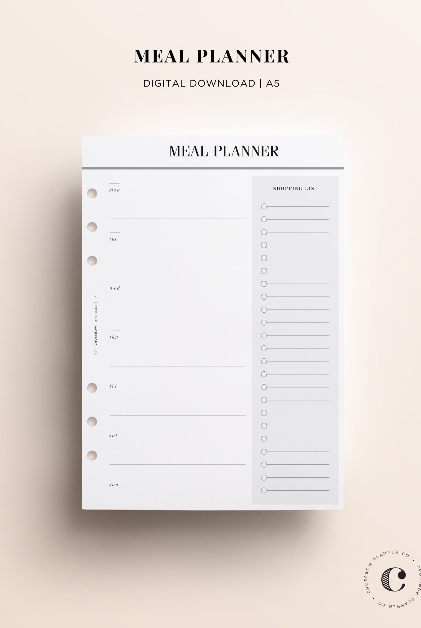 A5 Filofax Printables meal planner