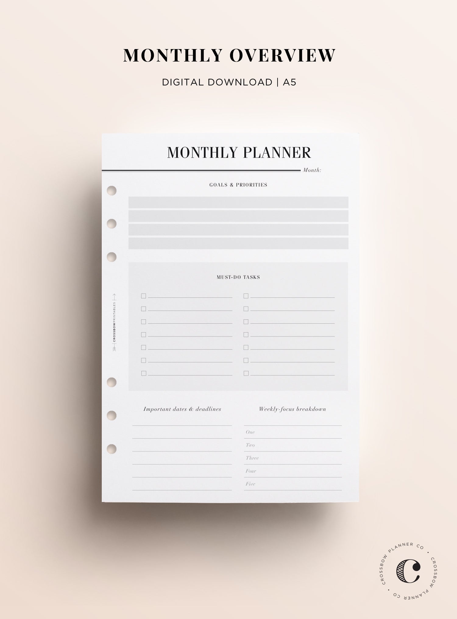 Monthly printable a5 pages