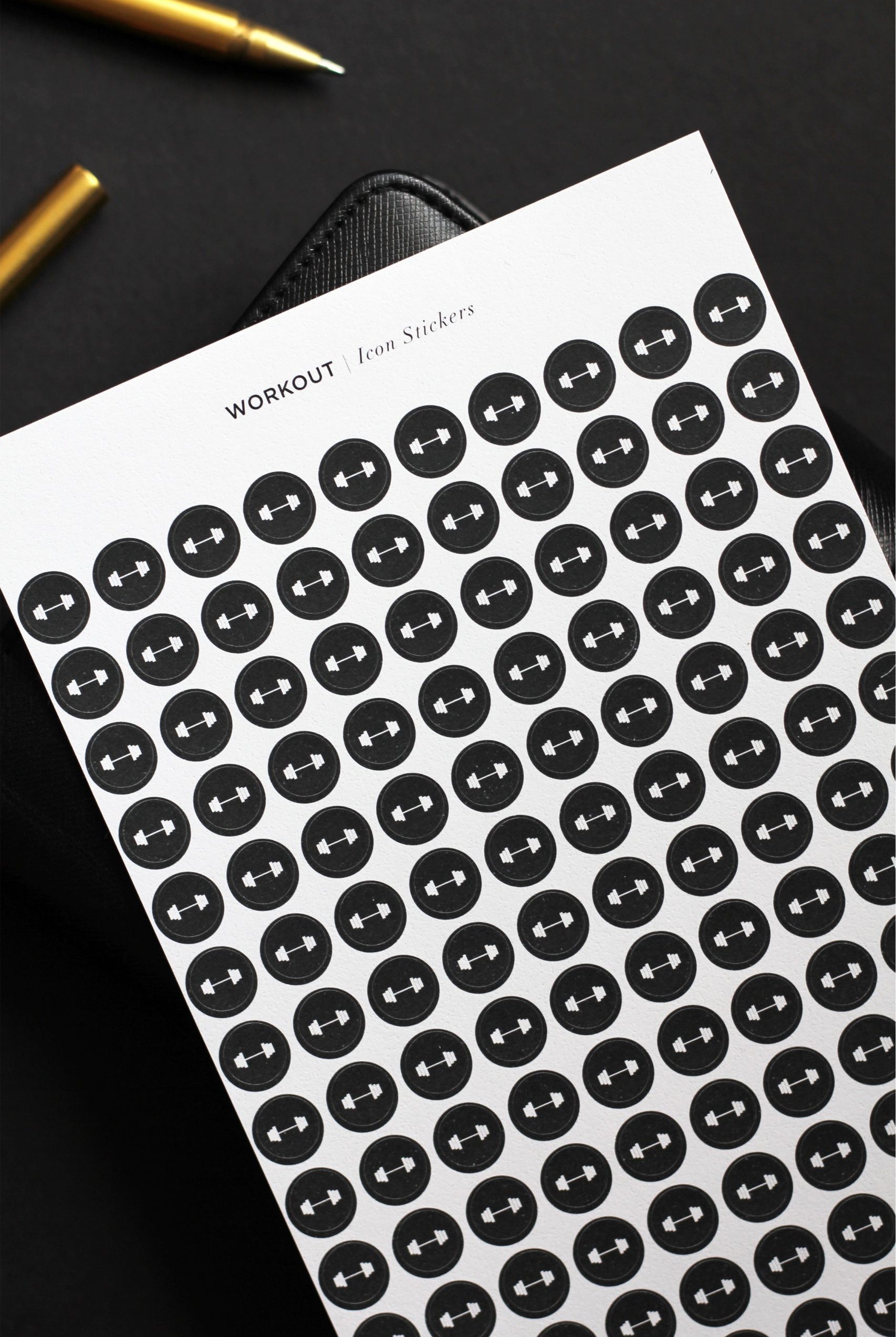 Black and white workout planner stickers