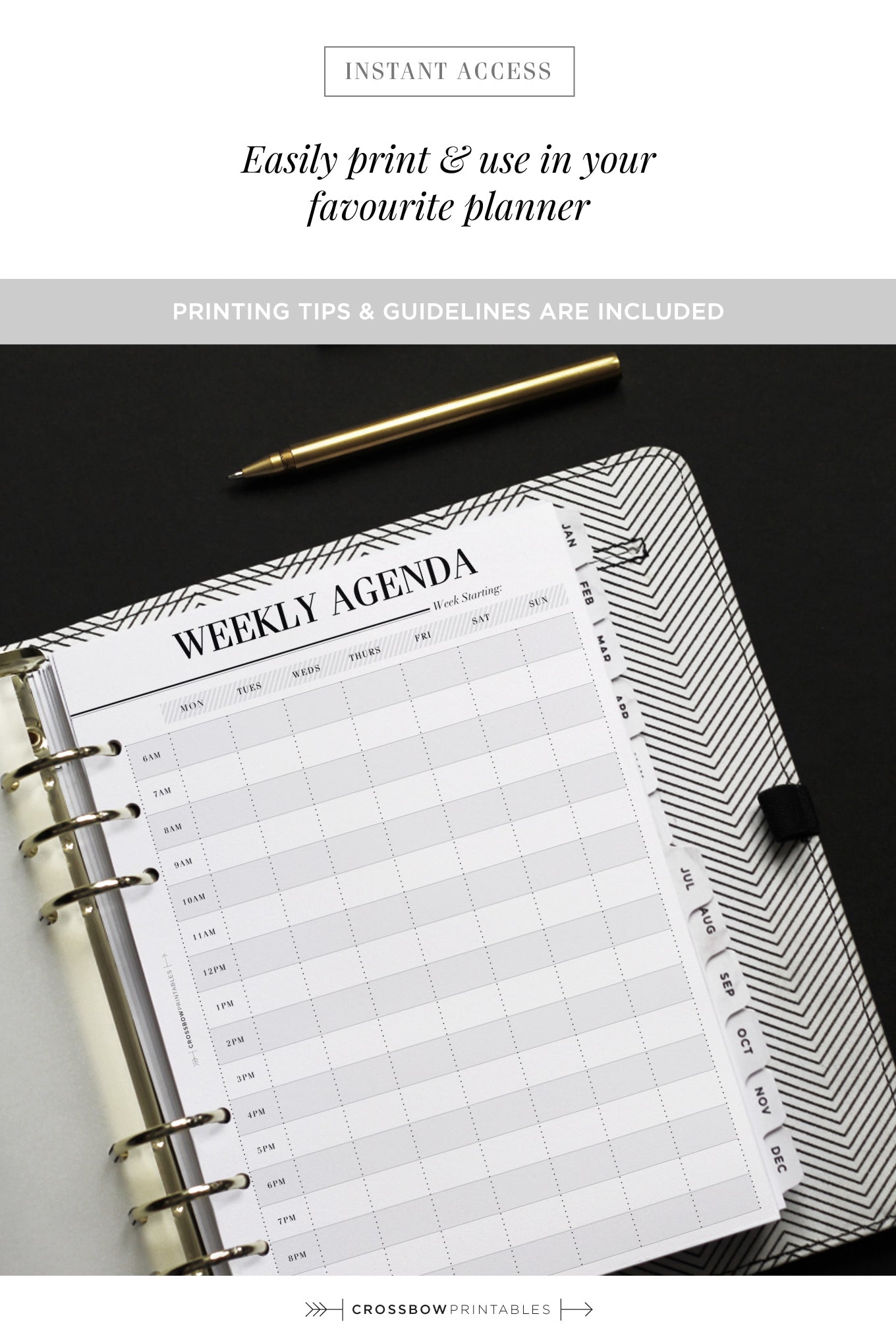 Weekly Agenda Printable planner inserts A5